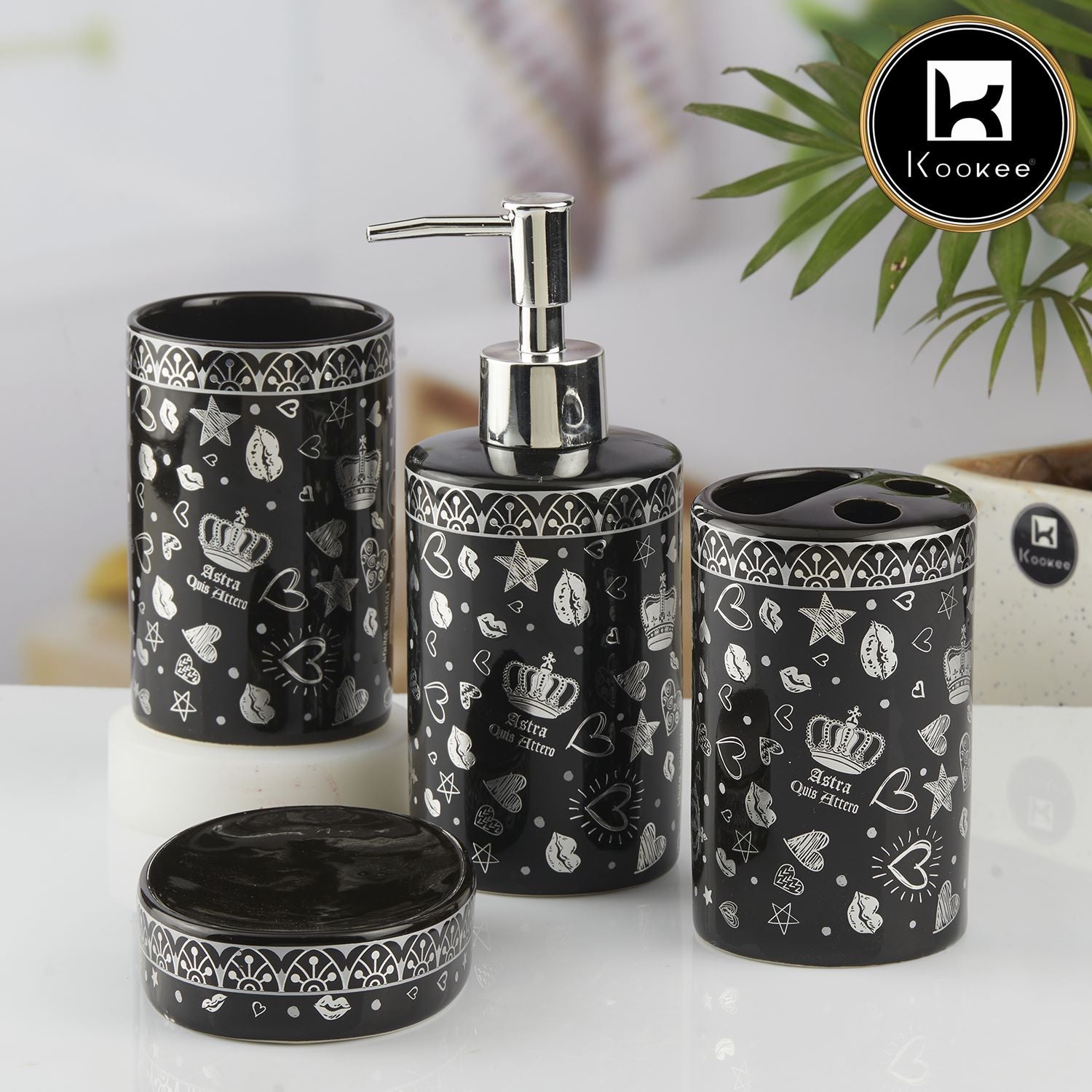 Kookee Ceramic Bathroom Sets, Black, ART10463