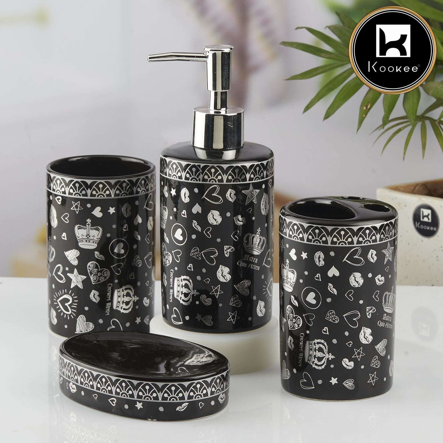 Ceramic Bathroom Set of 4 with Soap Dispenser (10463)