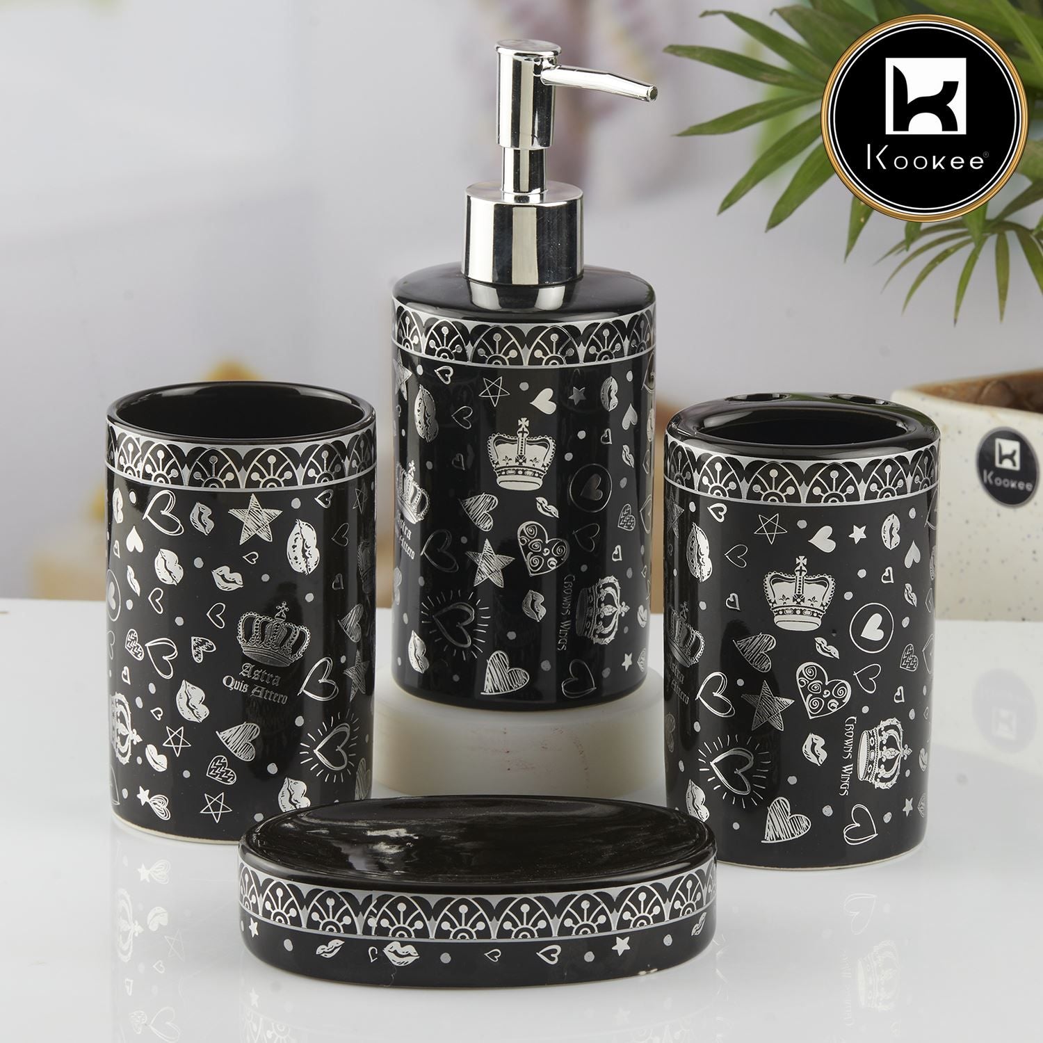 Kookee Ceramic Bathroom Sets, Black, ART10463