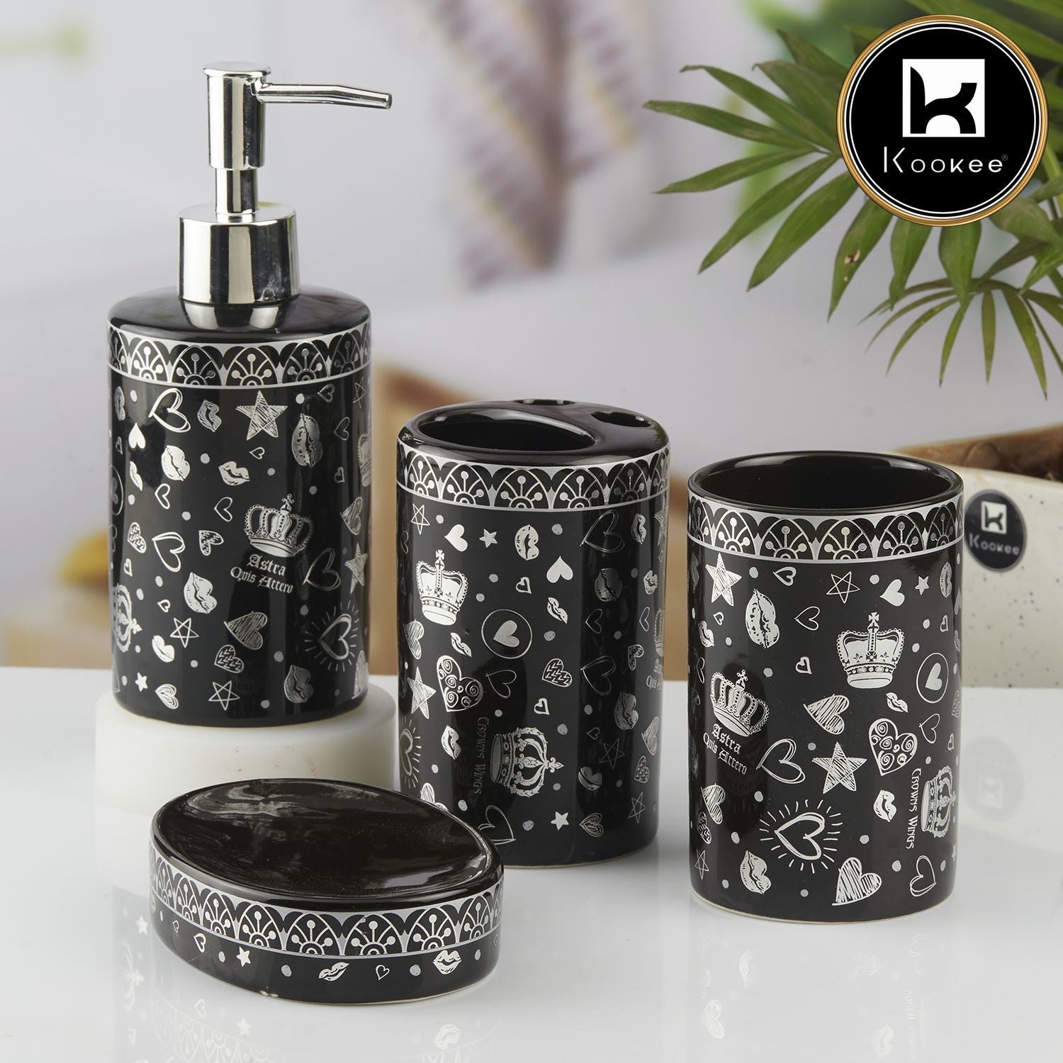 Ceramic Bathroom Set of 4 with Soap Dispenser (10463)