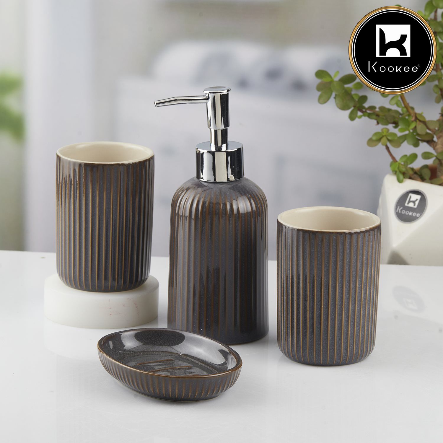 Kookee Ceramic Bathroom Sets, Brown, ART10464