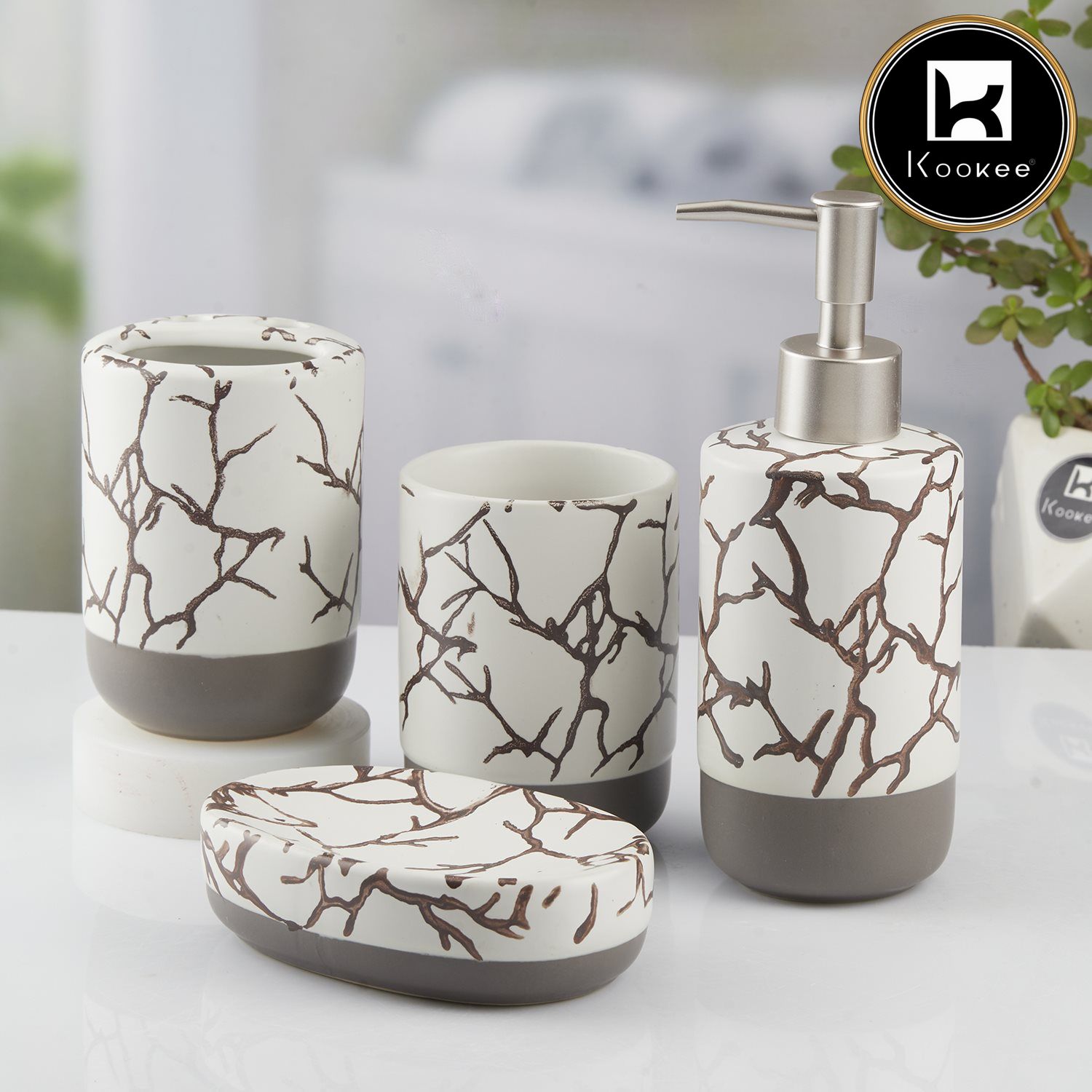 Kookee Ceramic Bathroom Sets, White, ART10465
