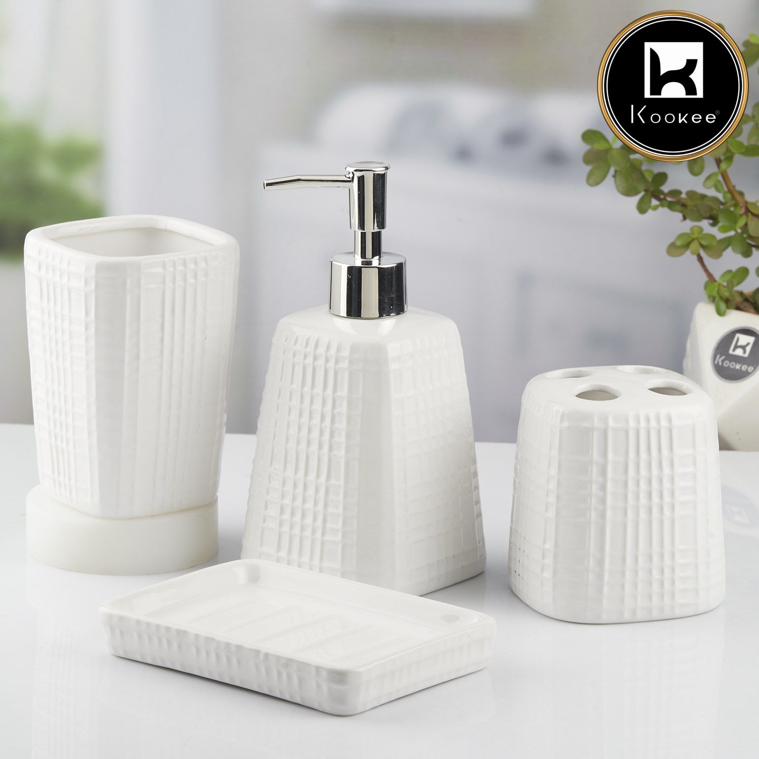 Kookee Ceramic Bathroom Sets, White, ART10466