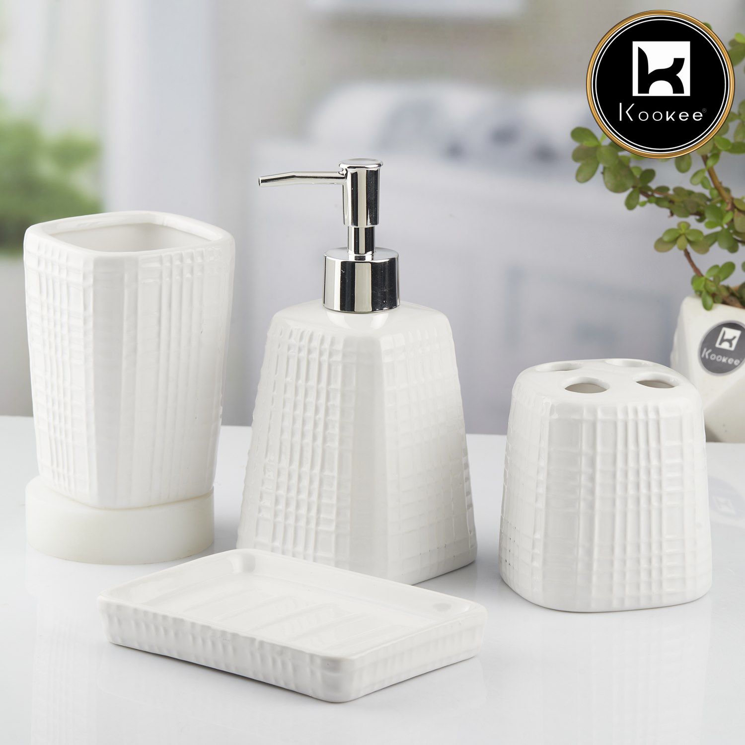 Ceramic Bathroom Set of 4 with Soap Dispenser (10466)