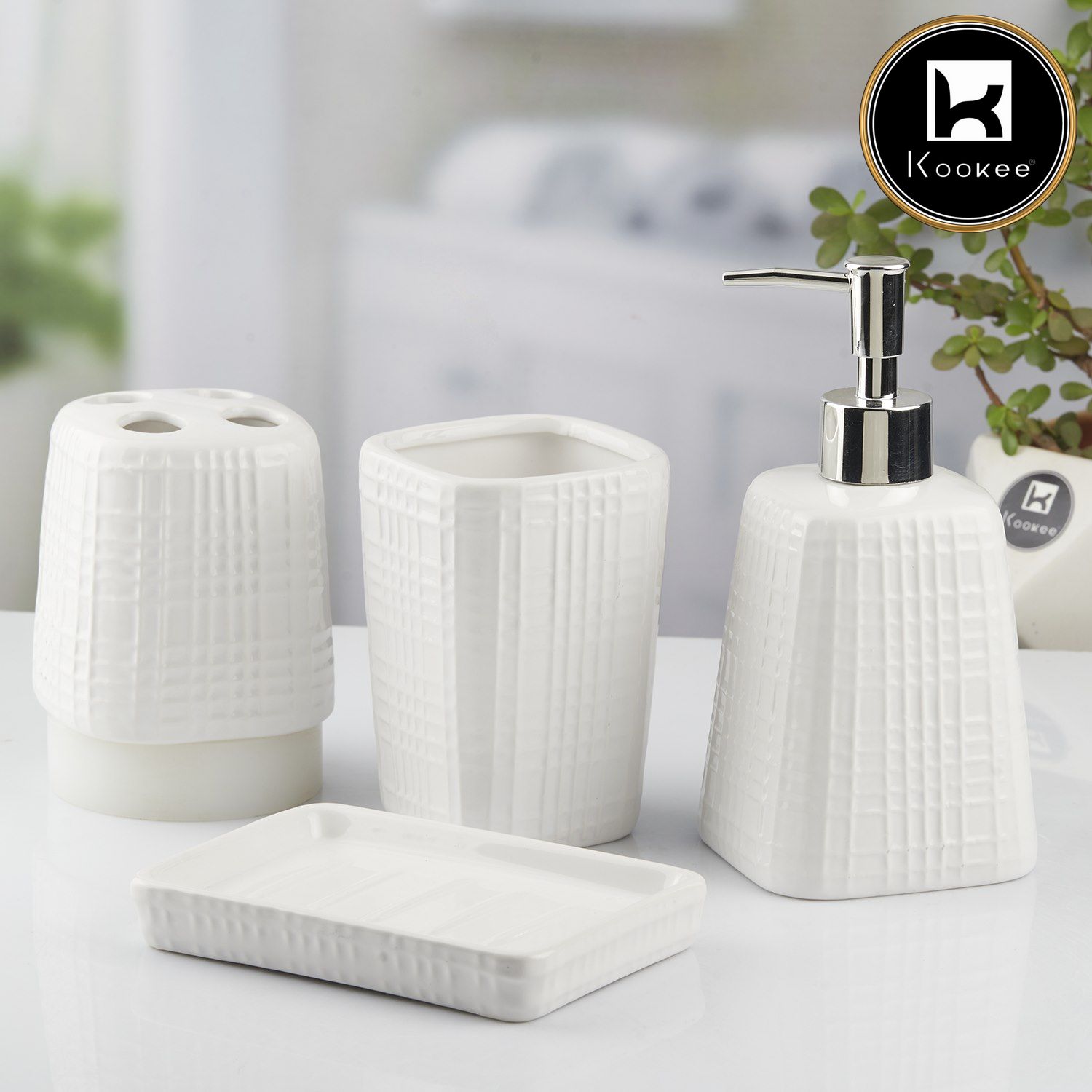 Ceramic Bathroom Set of 4 with Soap Dispenser (10466)