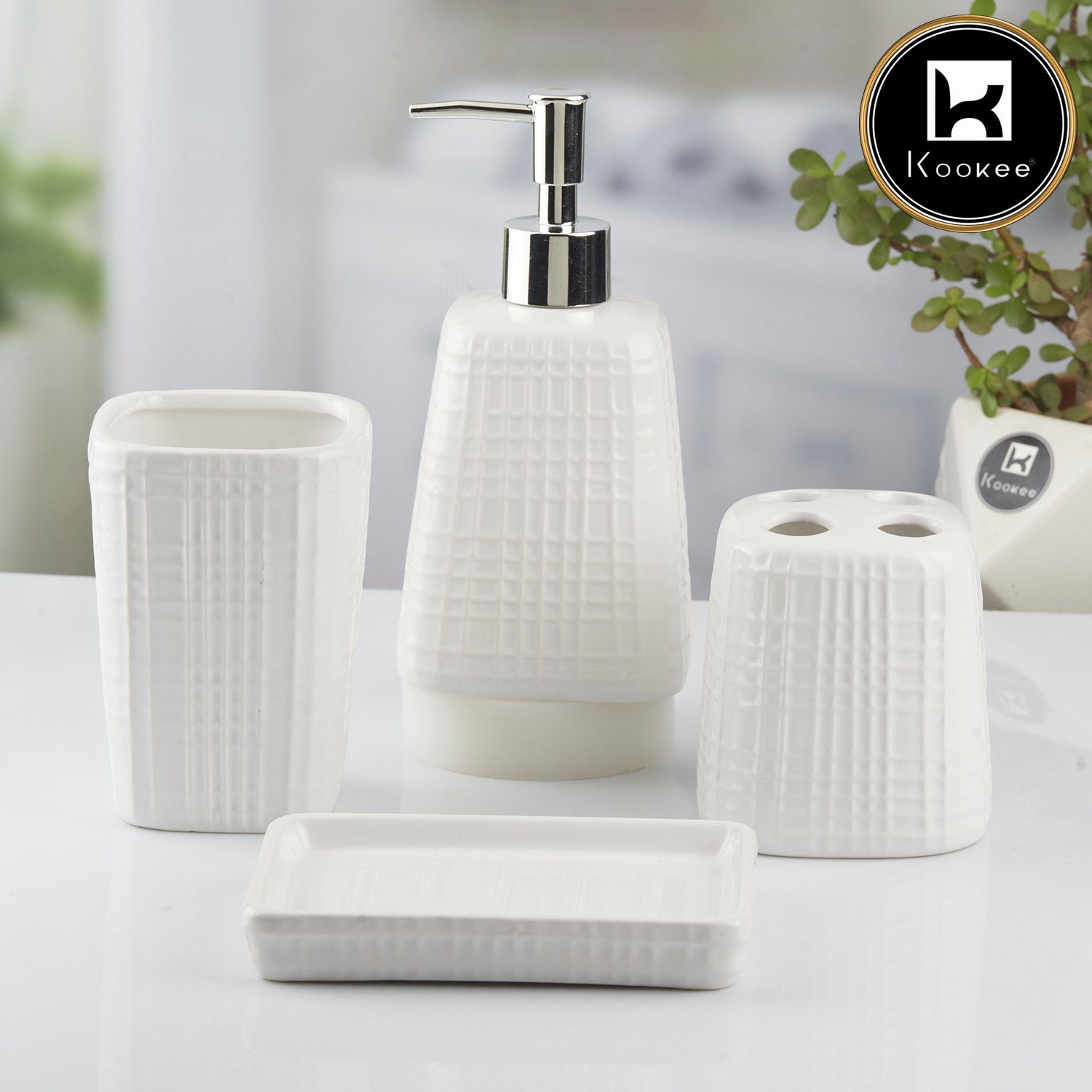 Kookee Ceramic Bathroom Sets, White, ART10466
