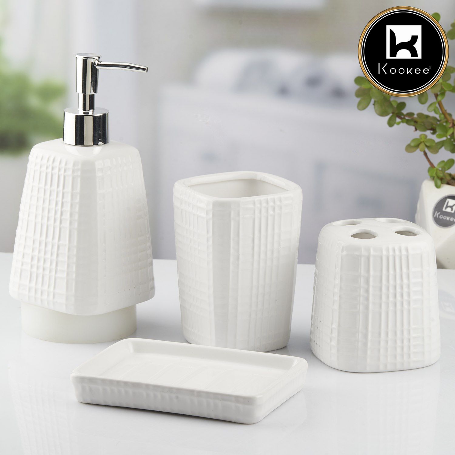 Ceramic Bathroom Set of 4 with Soap Dispenser (10466)