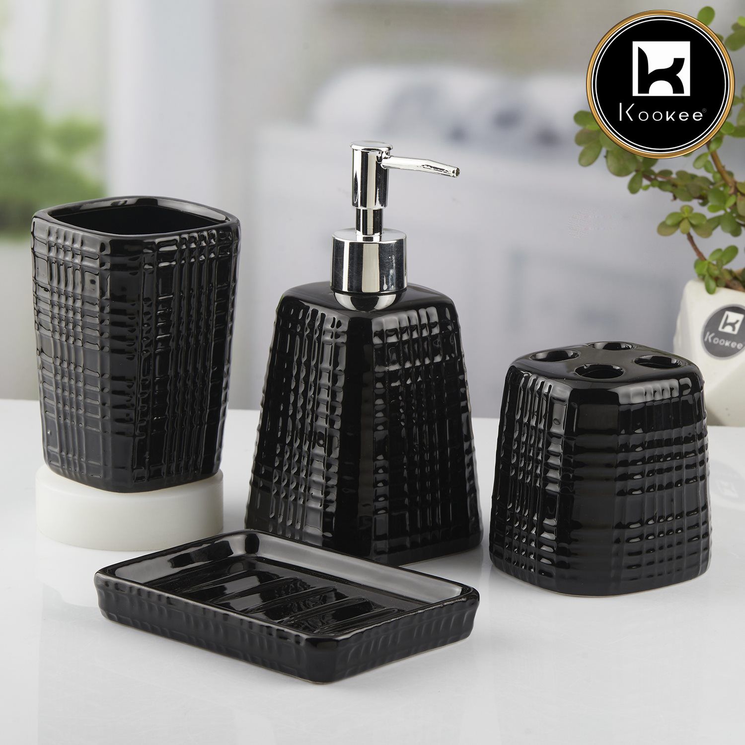 Ceramic Bathroom Set of 4 with Soap Dispenser (10467)