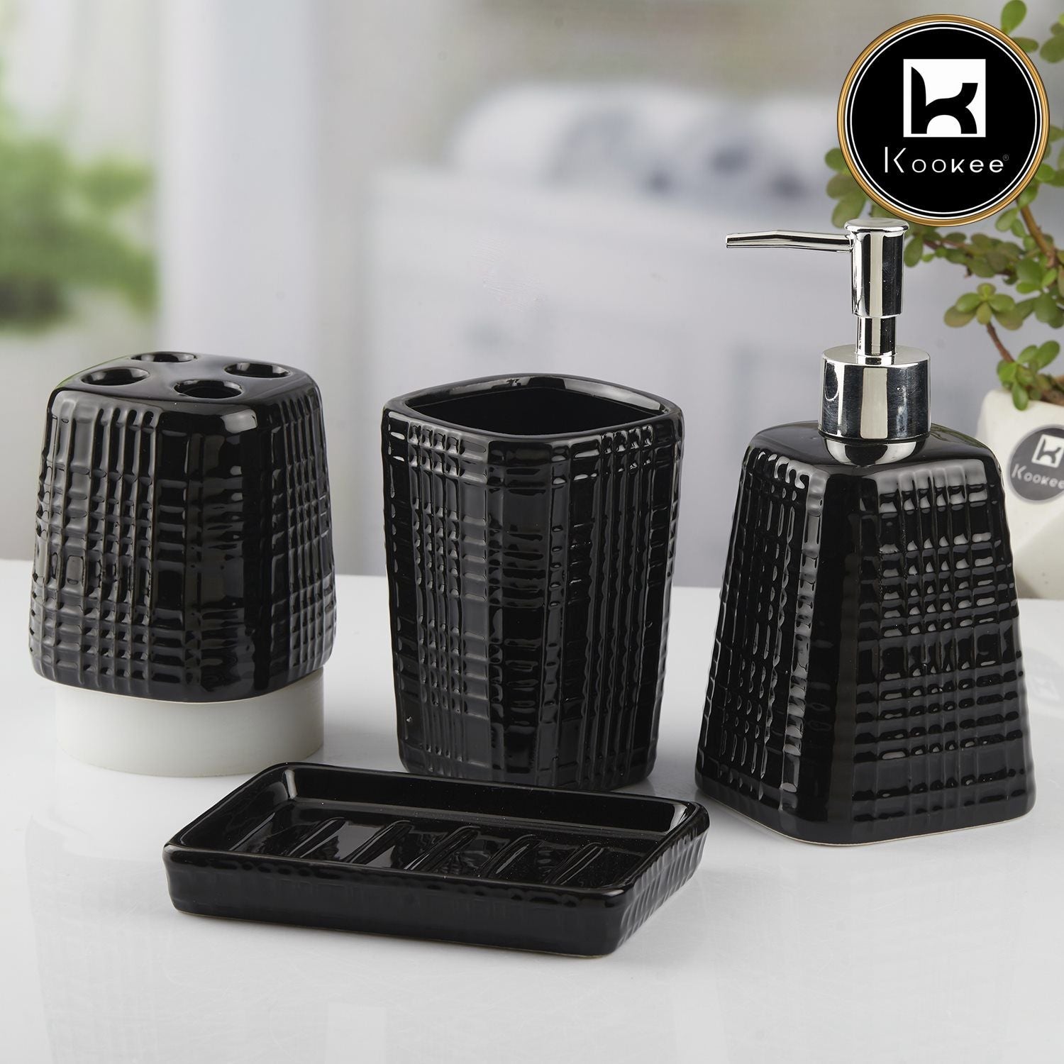 Ceramic Bathroom Set of 4 with Soap Dispenser (V-CBS-010-5)