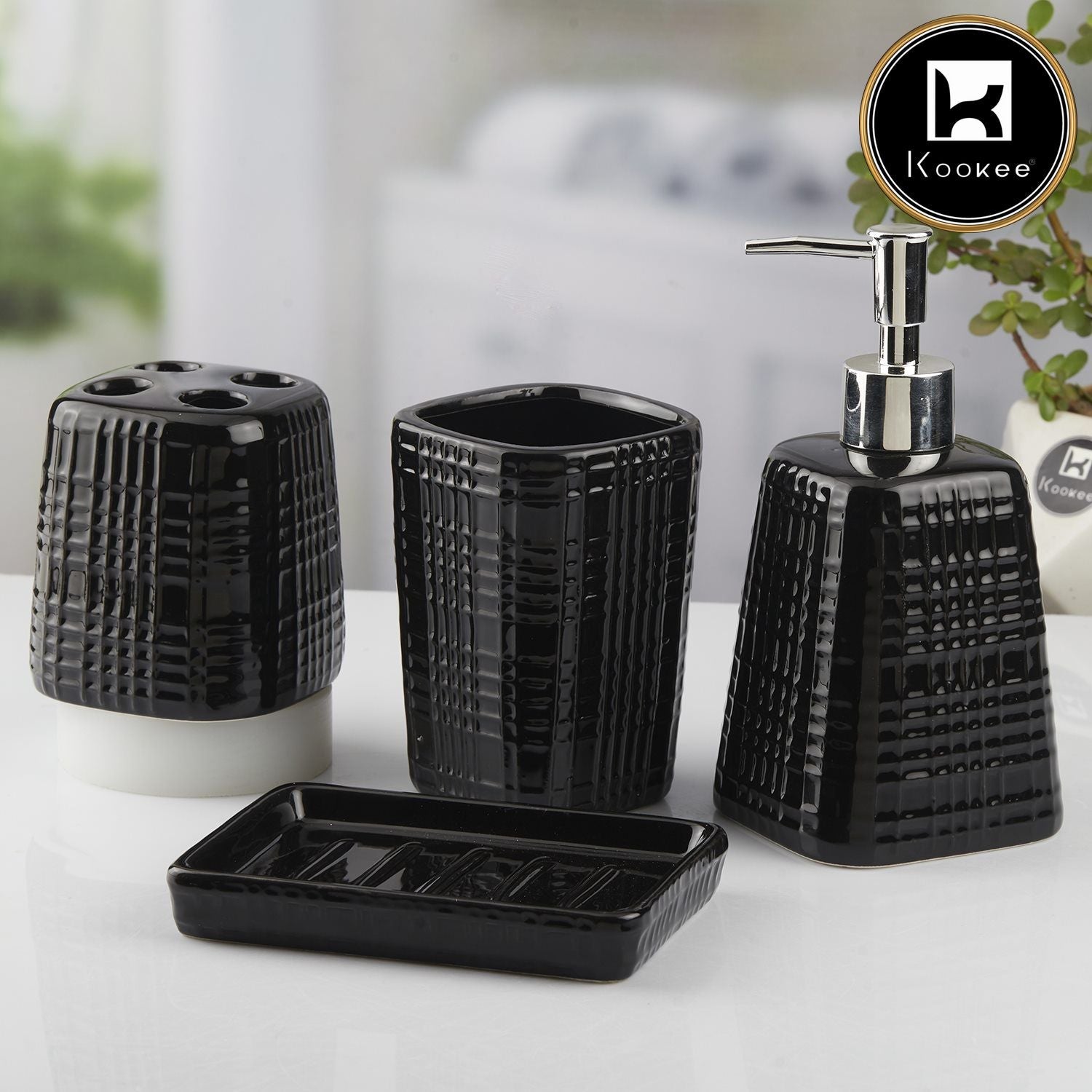 Ceramic Bathroom Set of 4 with Soap Dispenser (10467)