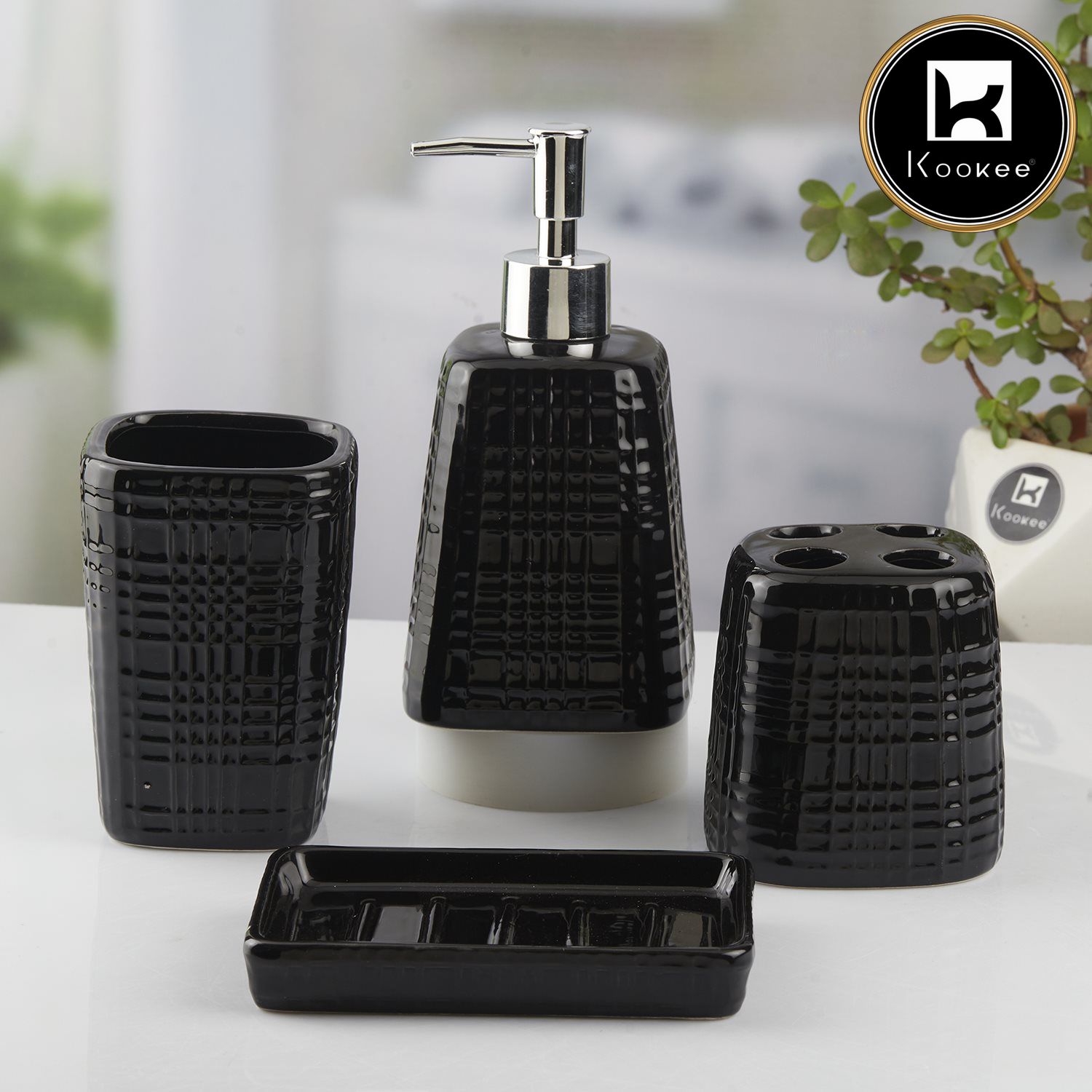 Ceramic Bathroom Set of 4 with Soap Dispenser (10467)