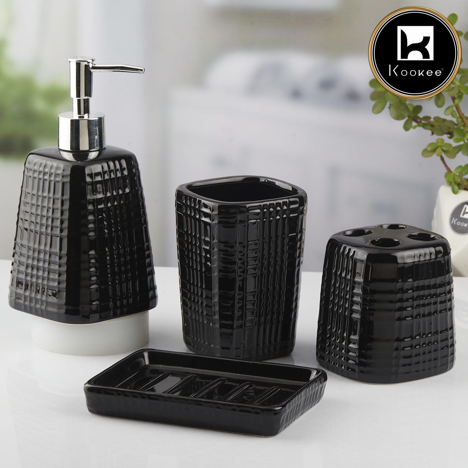 Kookee Ceramic Bathroom Sets, Black, ART10467