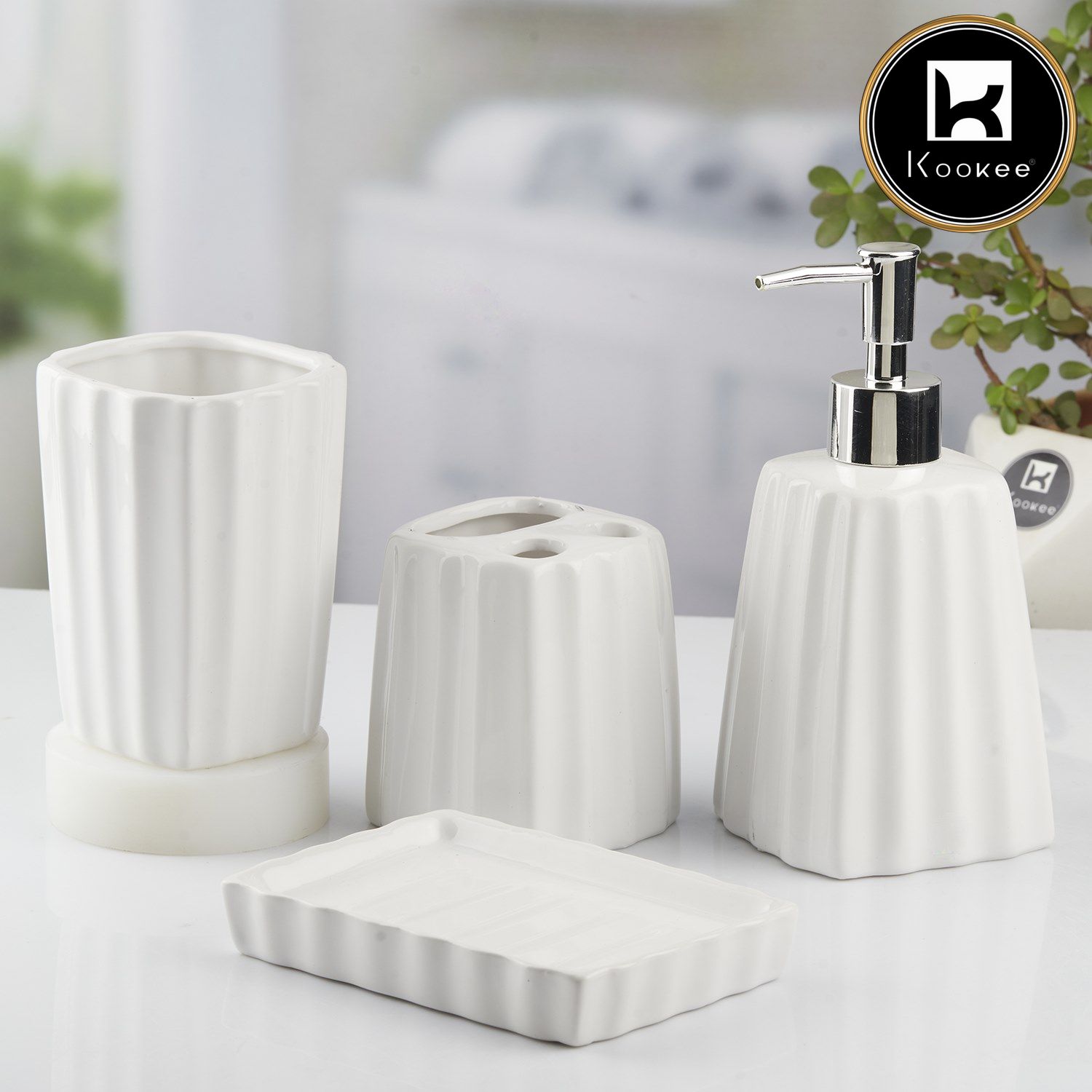 Ceramic Bathroom Set of 4 with Soap Dispenser (10468)