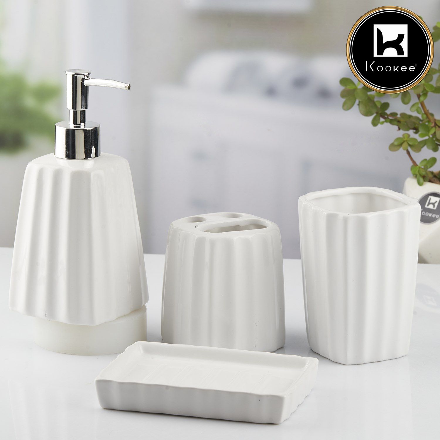 Ceramic Bathroom Set of 4 with Soap Dispenser (10468)