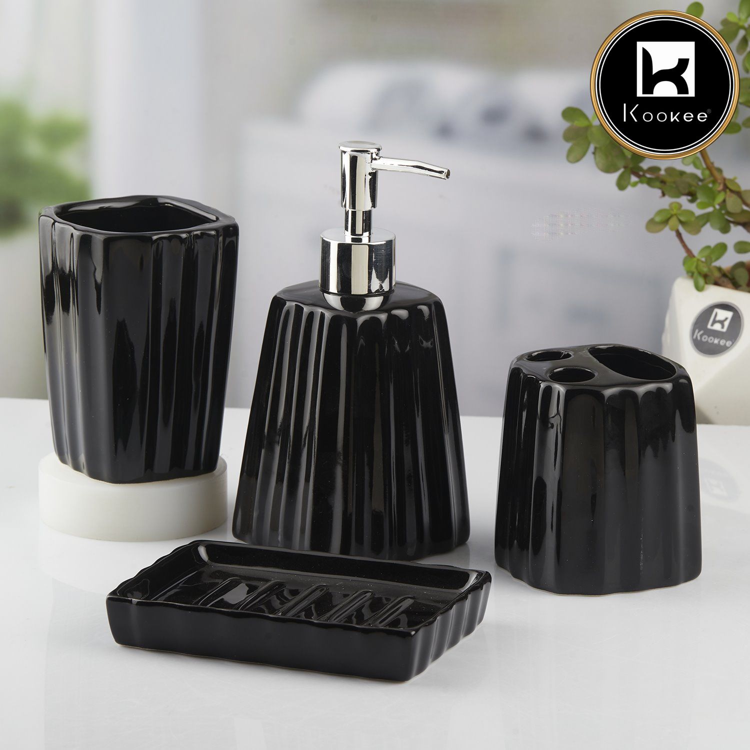 Kookee Ceramic Bathroom Sets, Black, ART10469
