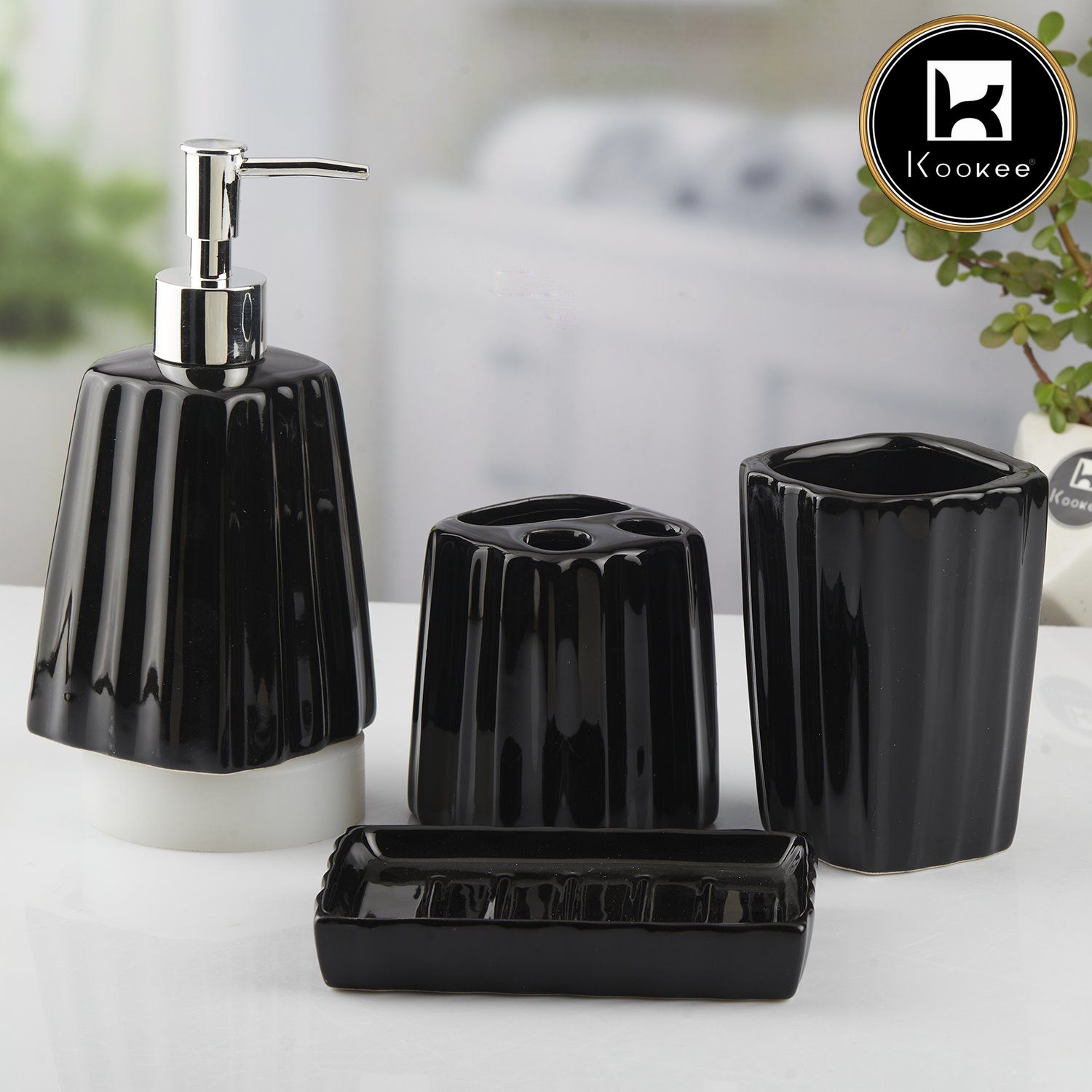 Kookee Ceramic Bathroom Sets, Black, ART10469