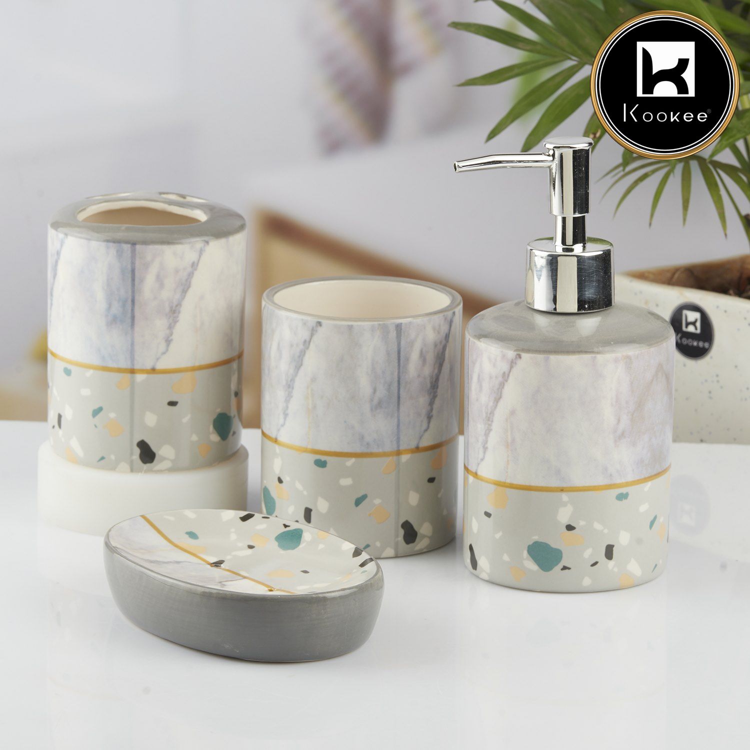 Kookee Ceramic Bathroom Sets, Multi, ART10472