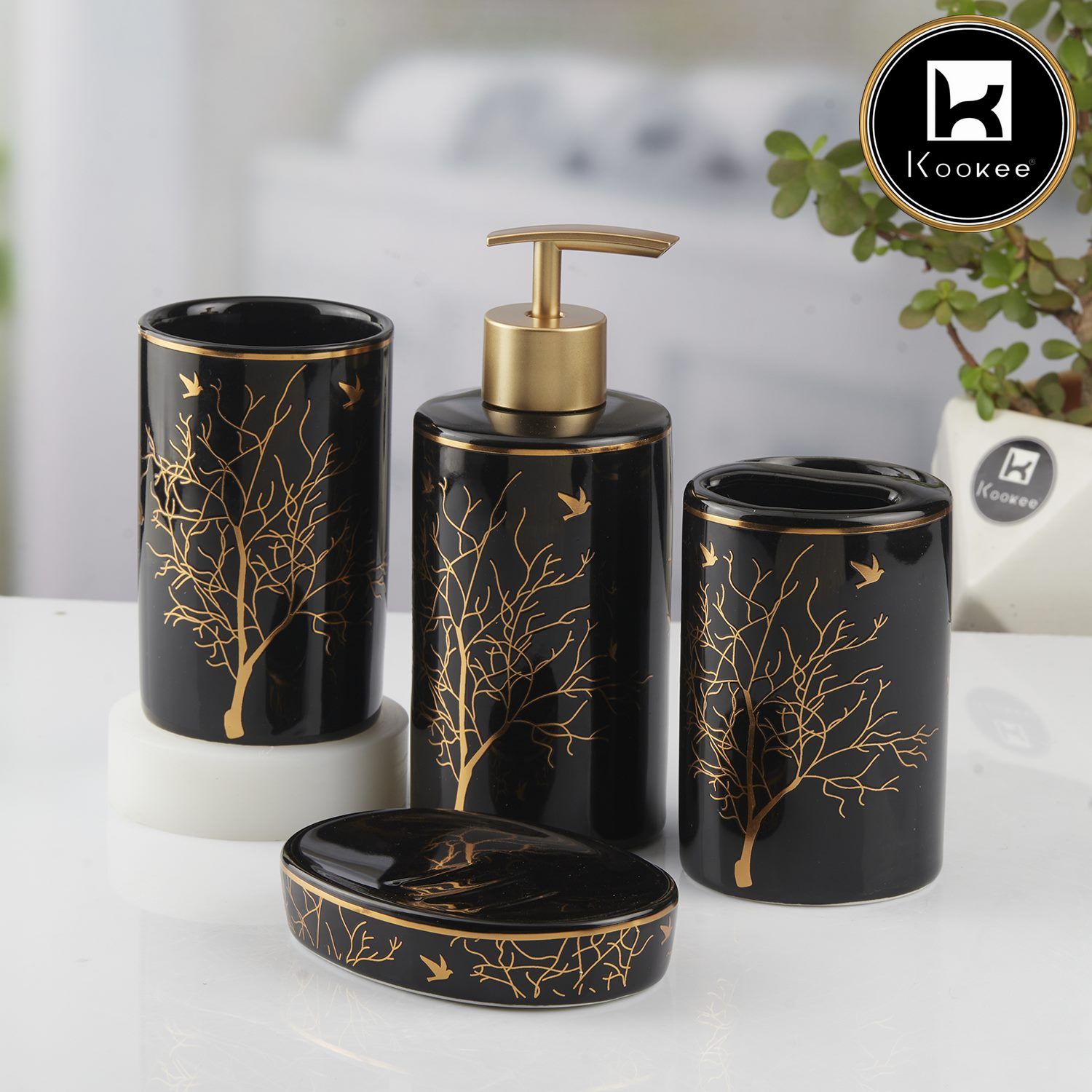 Kookee Ceramic Bathroom Sets, Black, ART10473