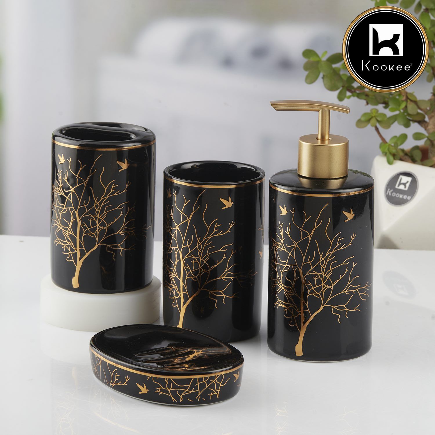 Kookee Ceramic Bathroom Sets, Black, ART10473