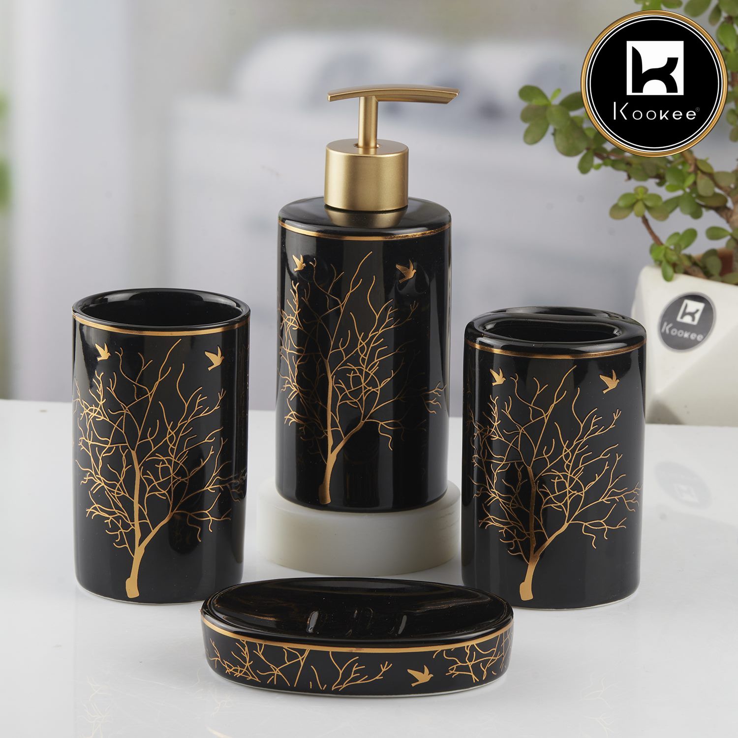 Kookee Ceramic Bathroom Sets, Black, ART10473