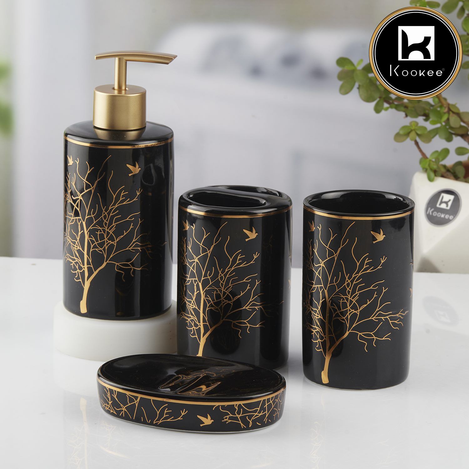 Kookee Ceramic Bathroom Sets, Black, ART10473