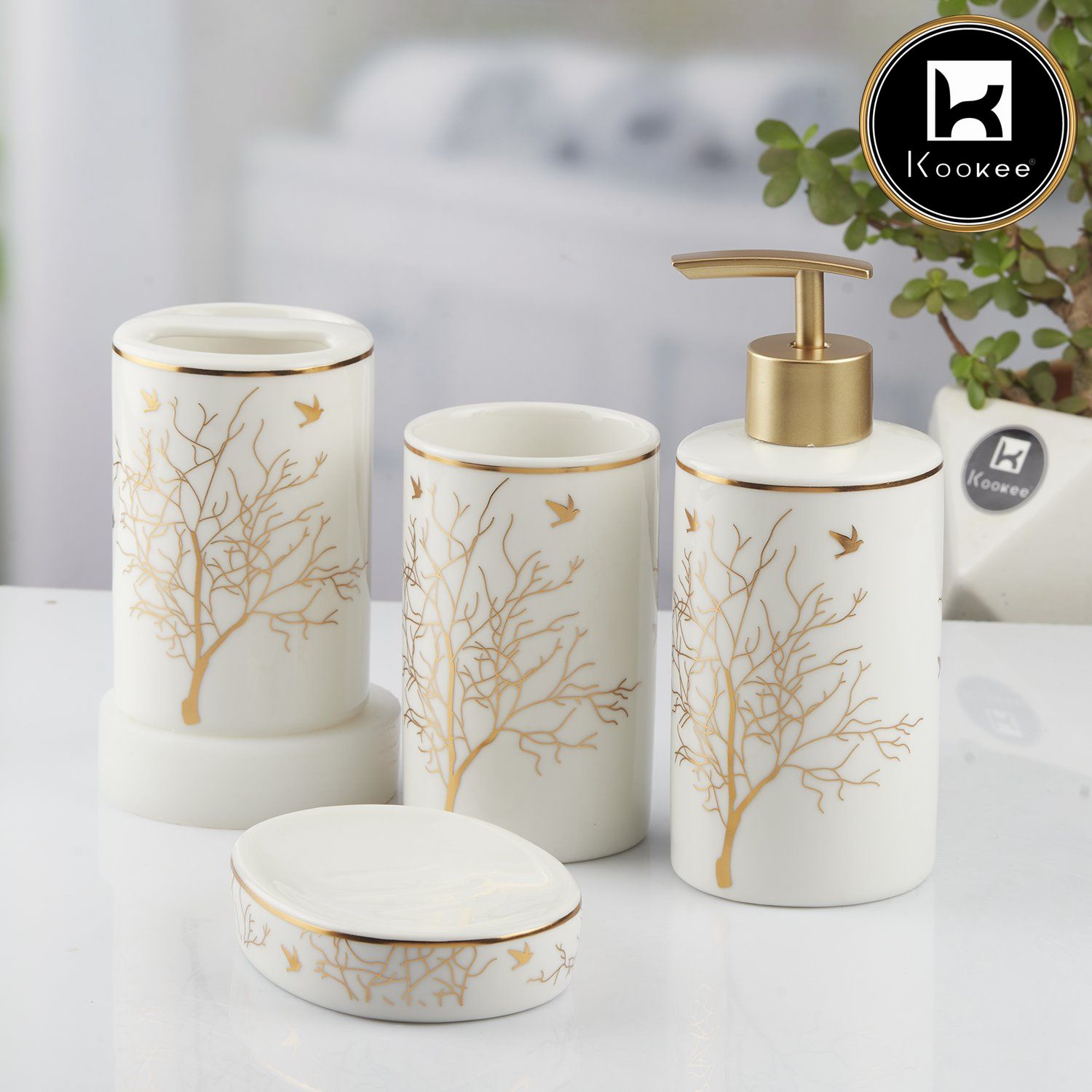 Kookee Ceramic Bathroom Sets, White, ART10474