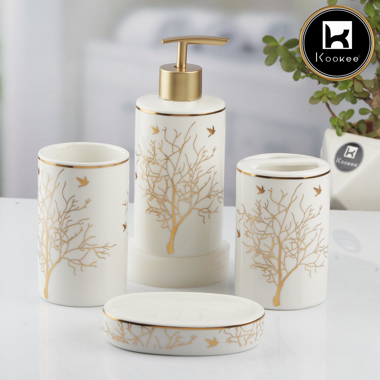 Kookee Ceramic Bathroom Sets, White, ART10474