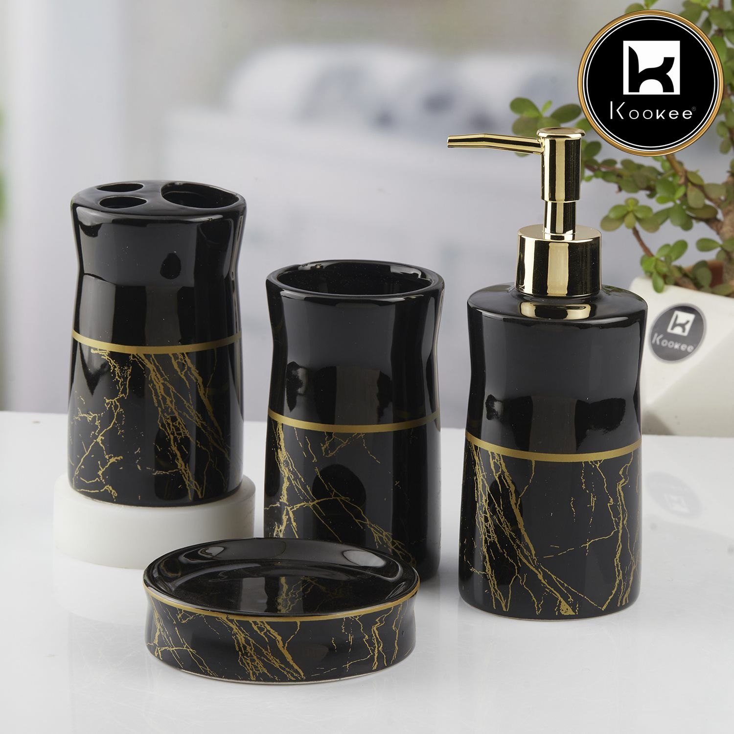 Ceramic Bathroom Set of 4 with Soap Dispenser (10475)