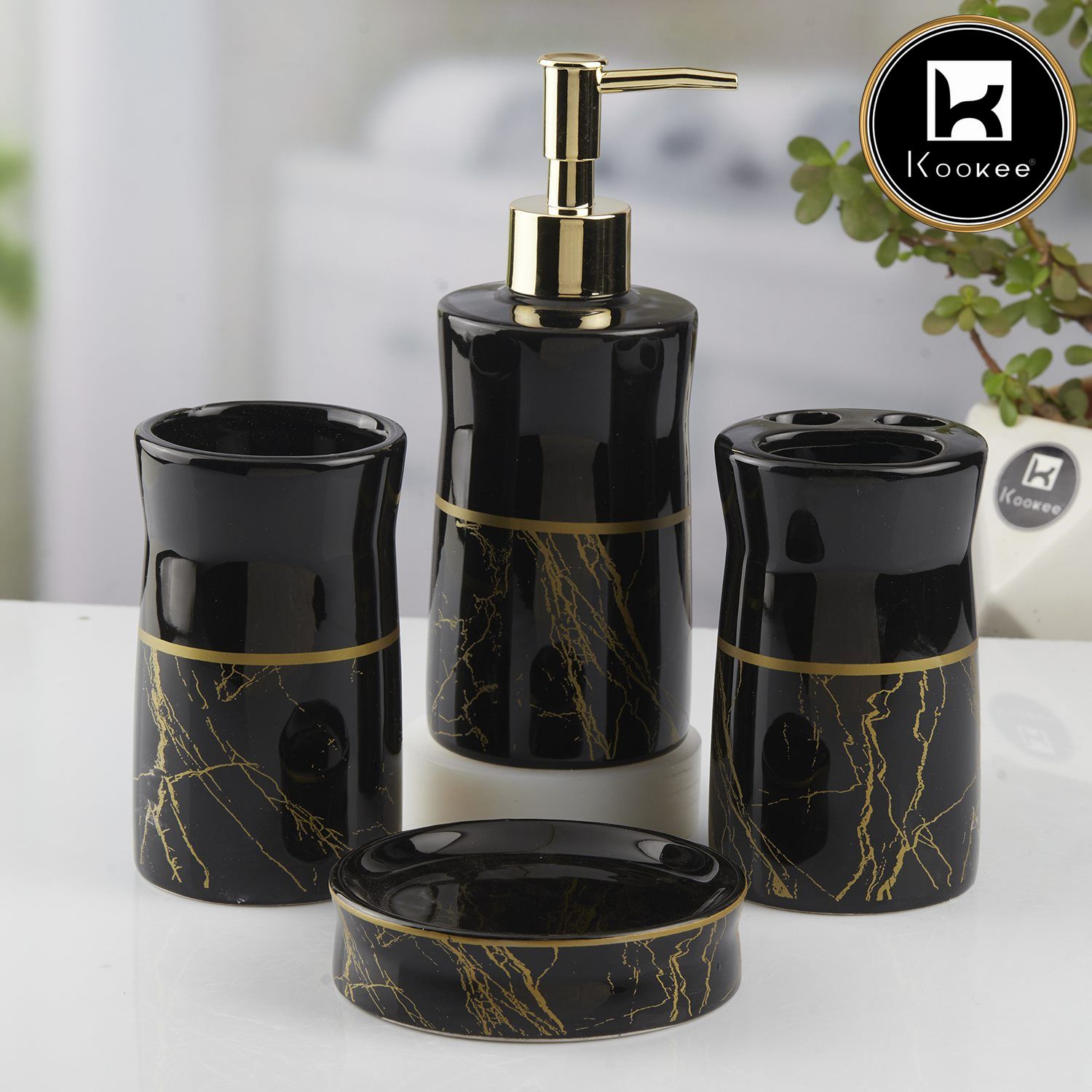 Ceramic Bathroom Set of 4 with Soap Dispenser (V-CBS-141)