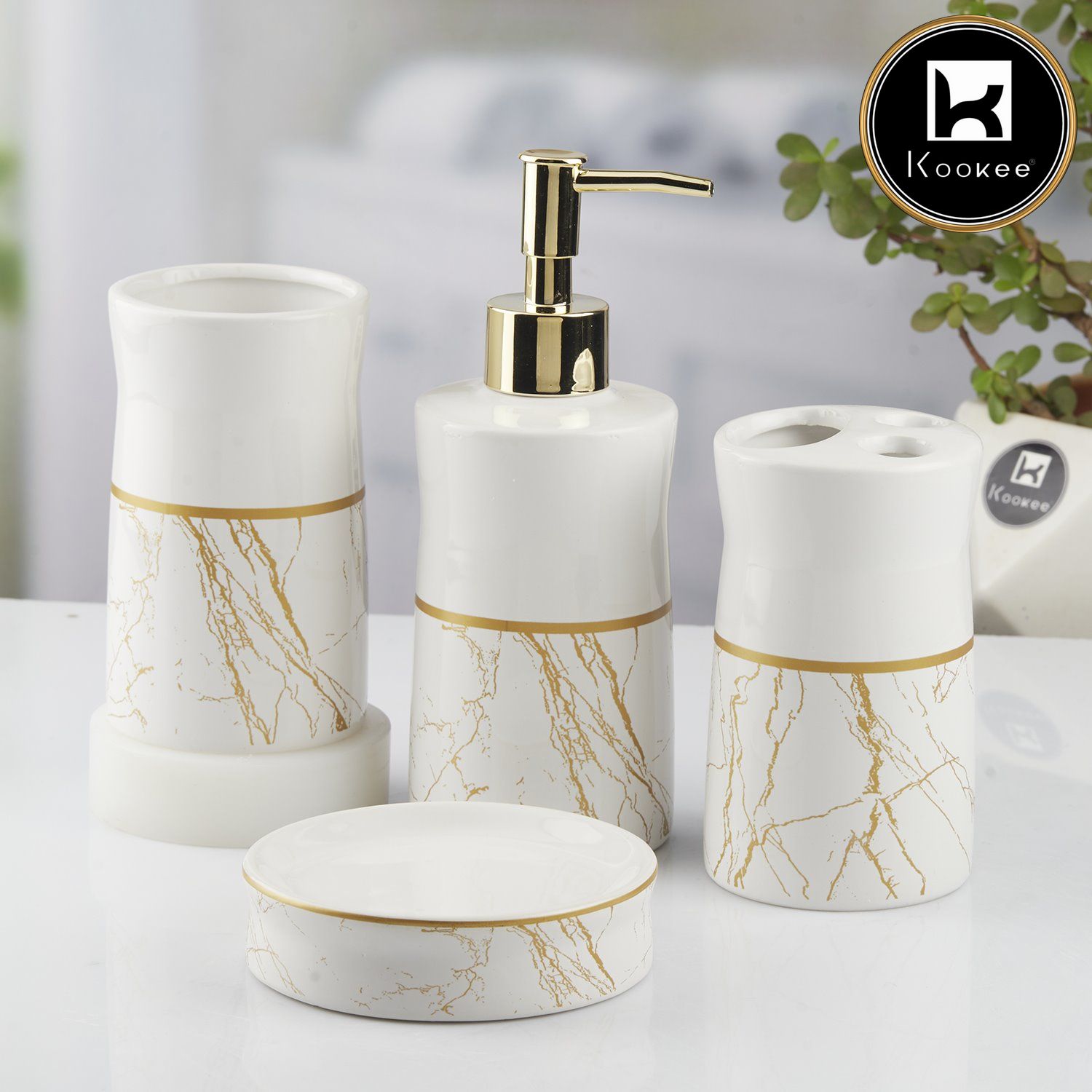 Kookee Ceramic Bathroom Sets, White, ART10476