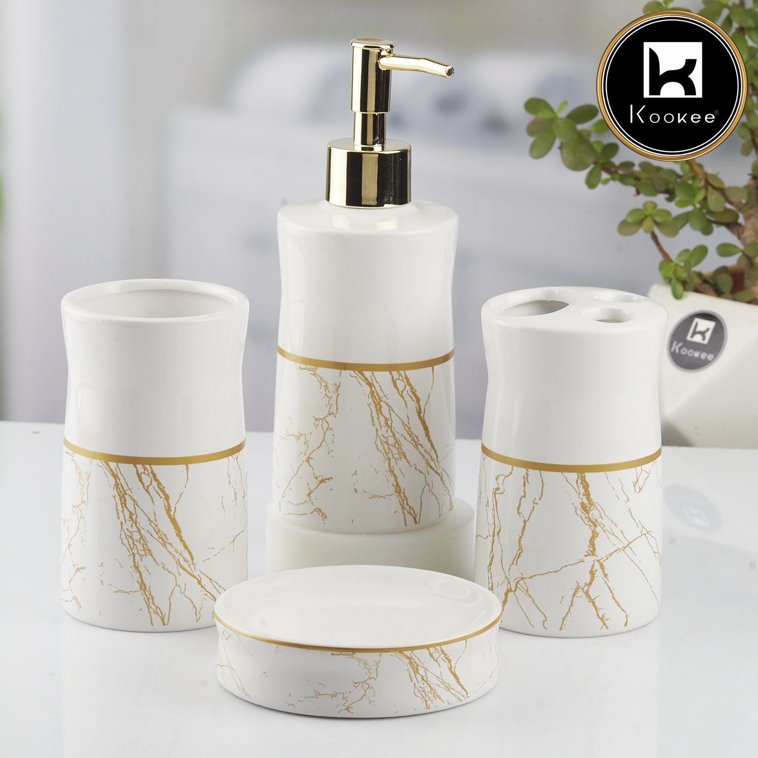Kookee Ceramic Bathroom Sets, White, ART10476
