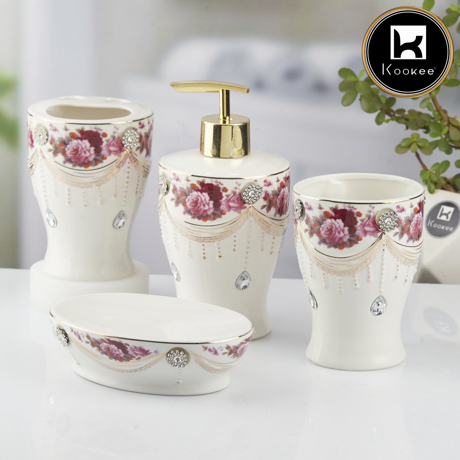 Kookee Ceramic Bathroom Sets, White, ART10477