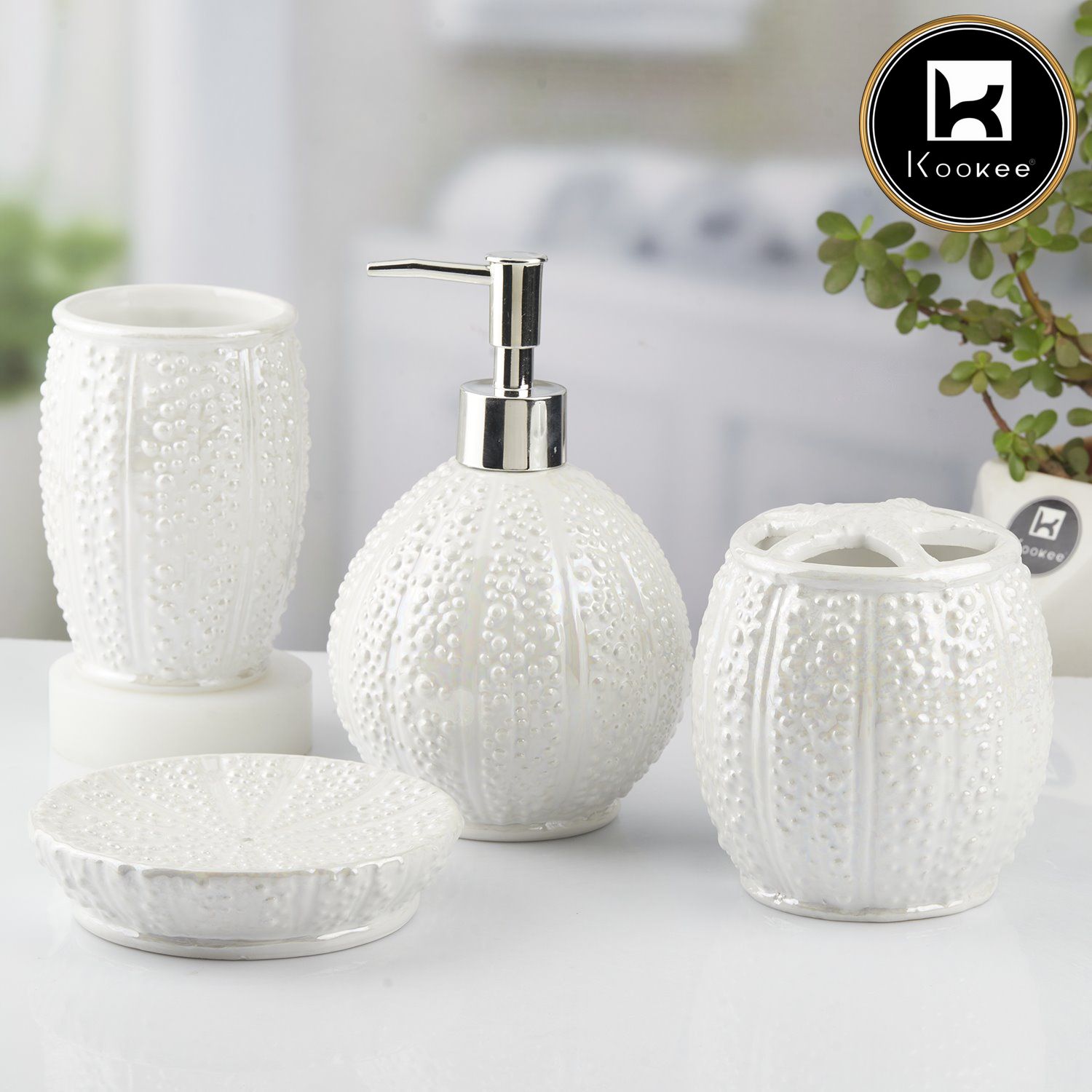 Ceramic Bathroom Set of 4 with Soap Dispenser (10478)