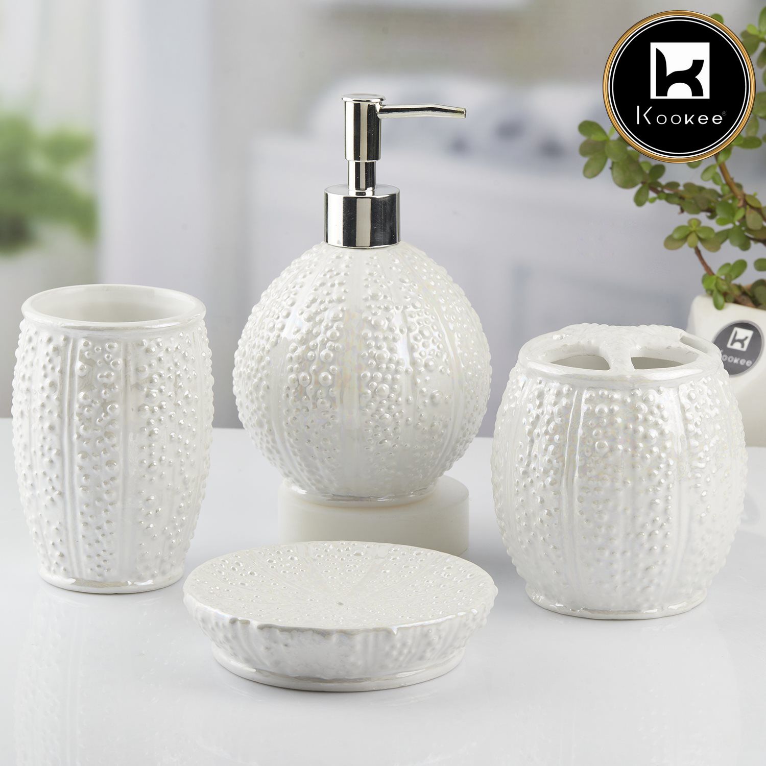 Ceramic Bathroom Set of 4 with Soap Dispenser (10478)