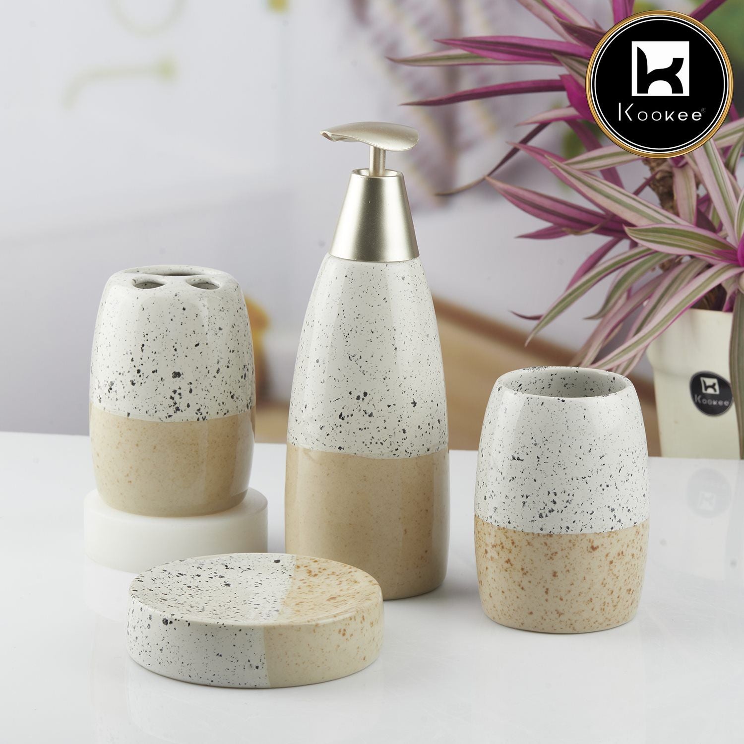 Kookee Ceramic Bathroom Sets, Beige, ART10479