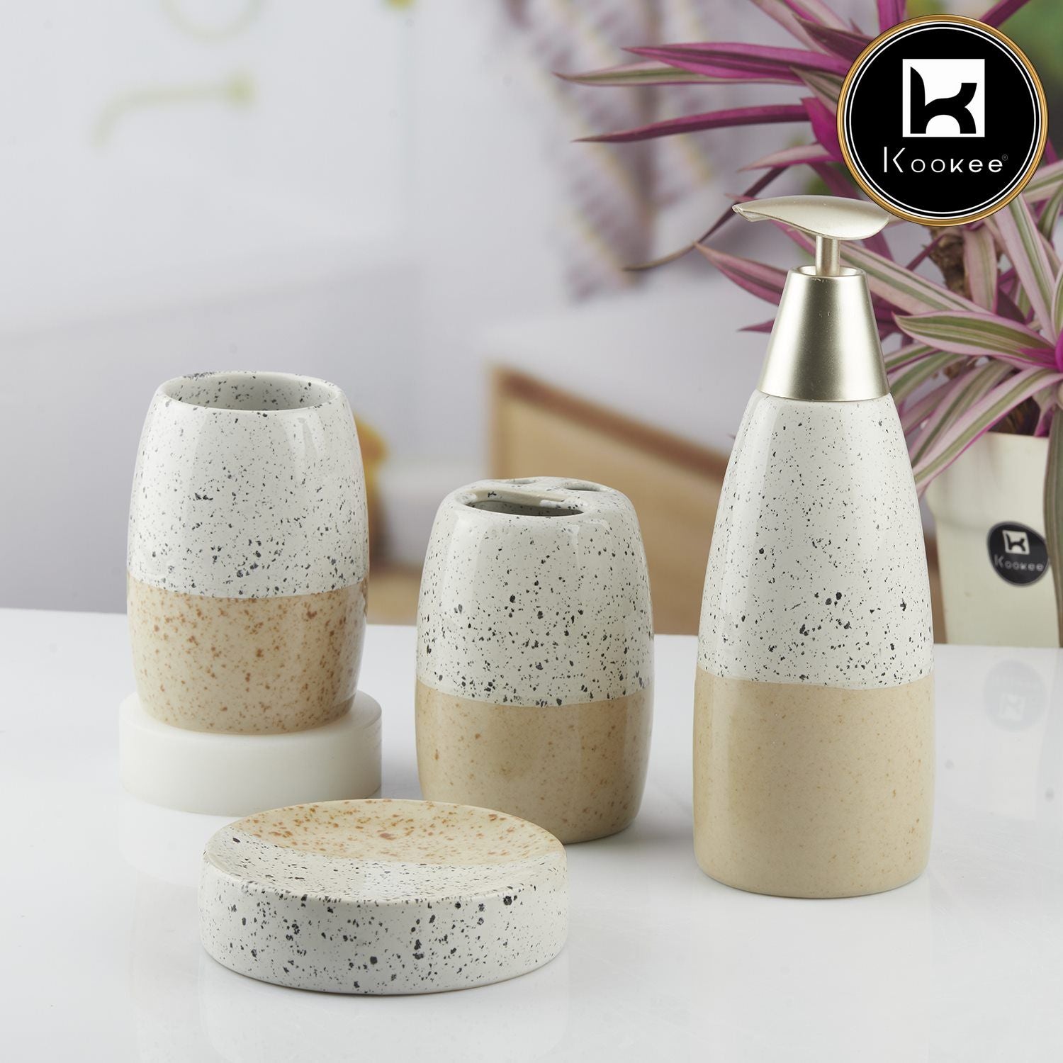 Kookee Ceramic Bathroom Sets, Beige, ART10479