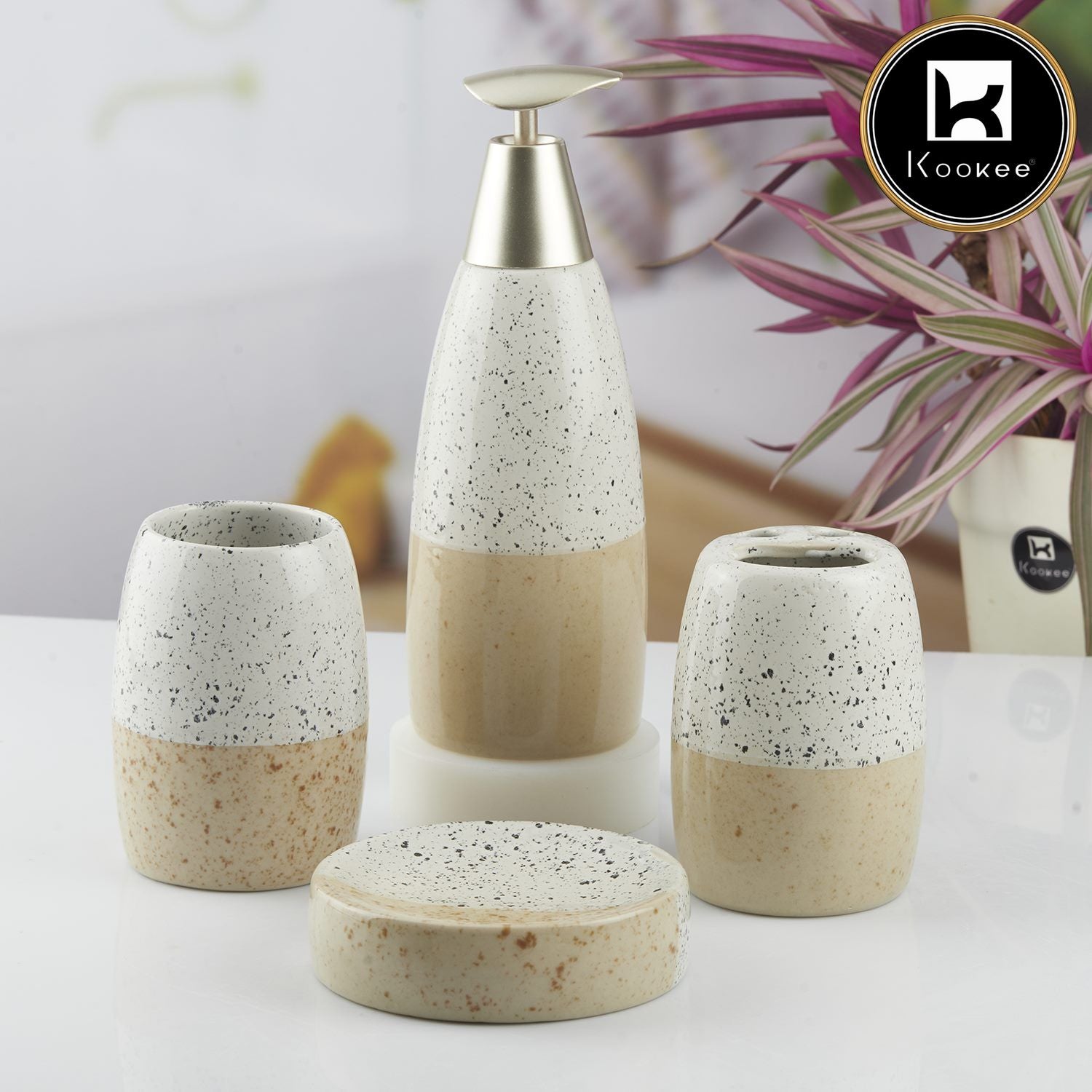 Kookee Ceramic Bathroom Sets, Beige, ART10479