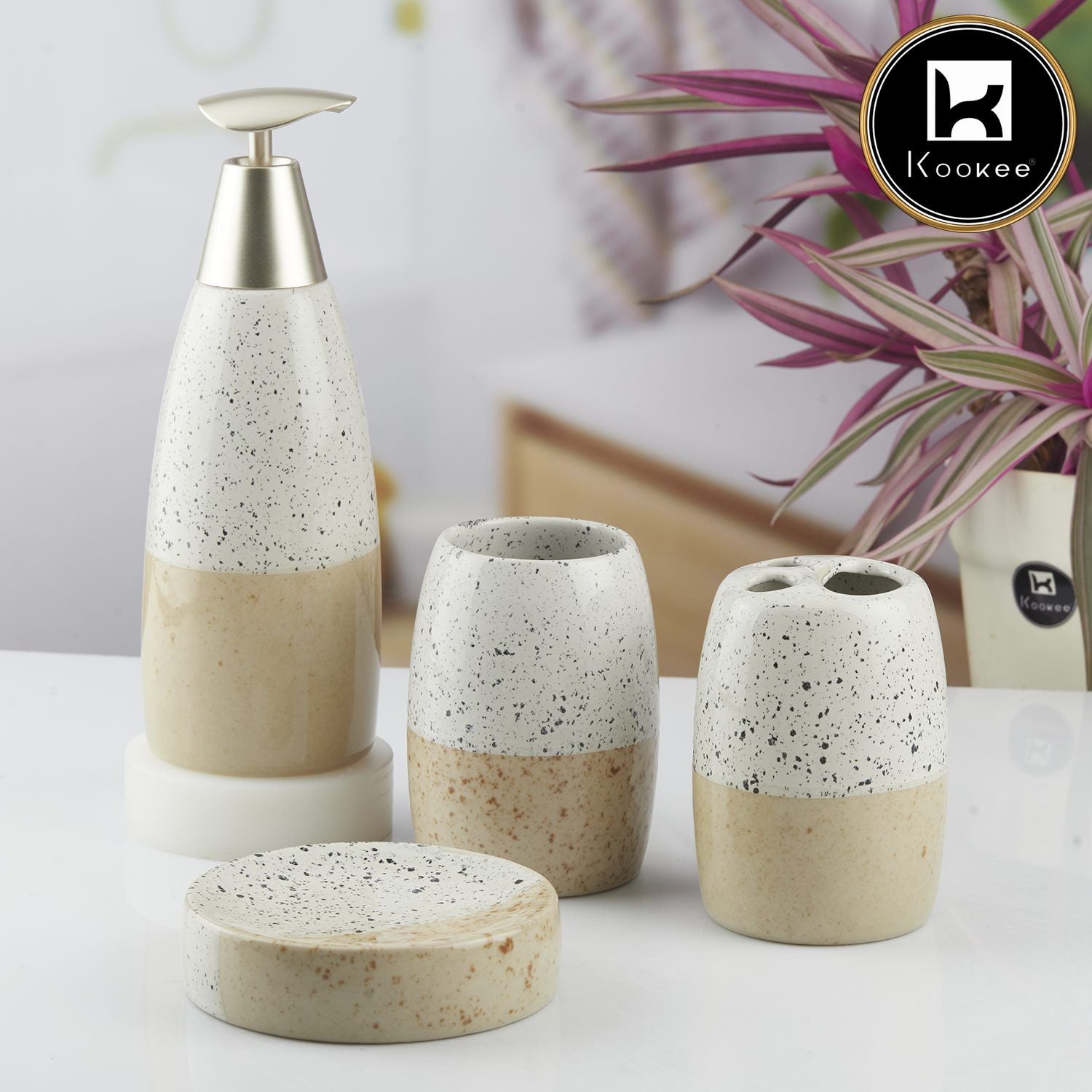 Ceramic Bathroom Set of 4 with Soap Dispenser (10479)