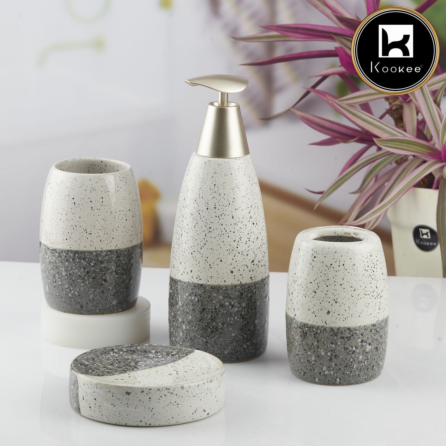 Kookee Ceramic Bathroom Sets, Grey, ART10480