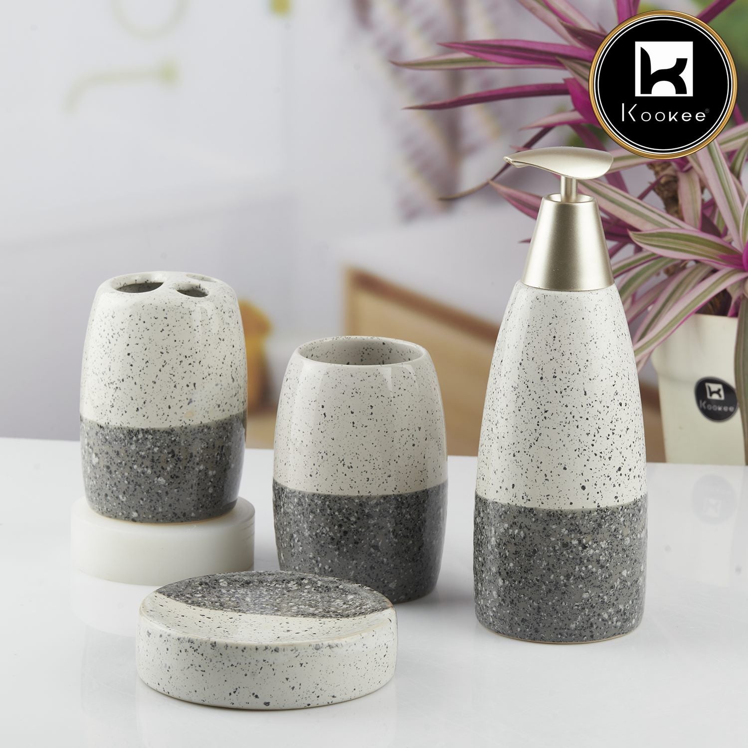 Kookee Ceramic Bathroom Sets, Grey, ART10480