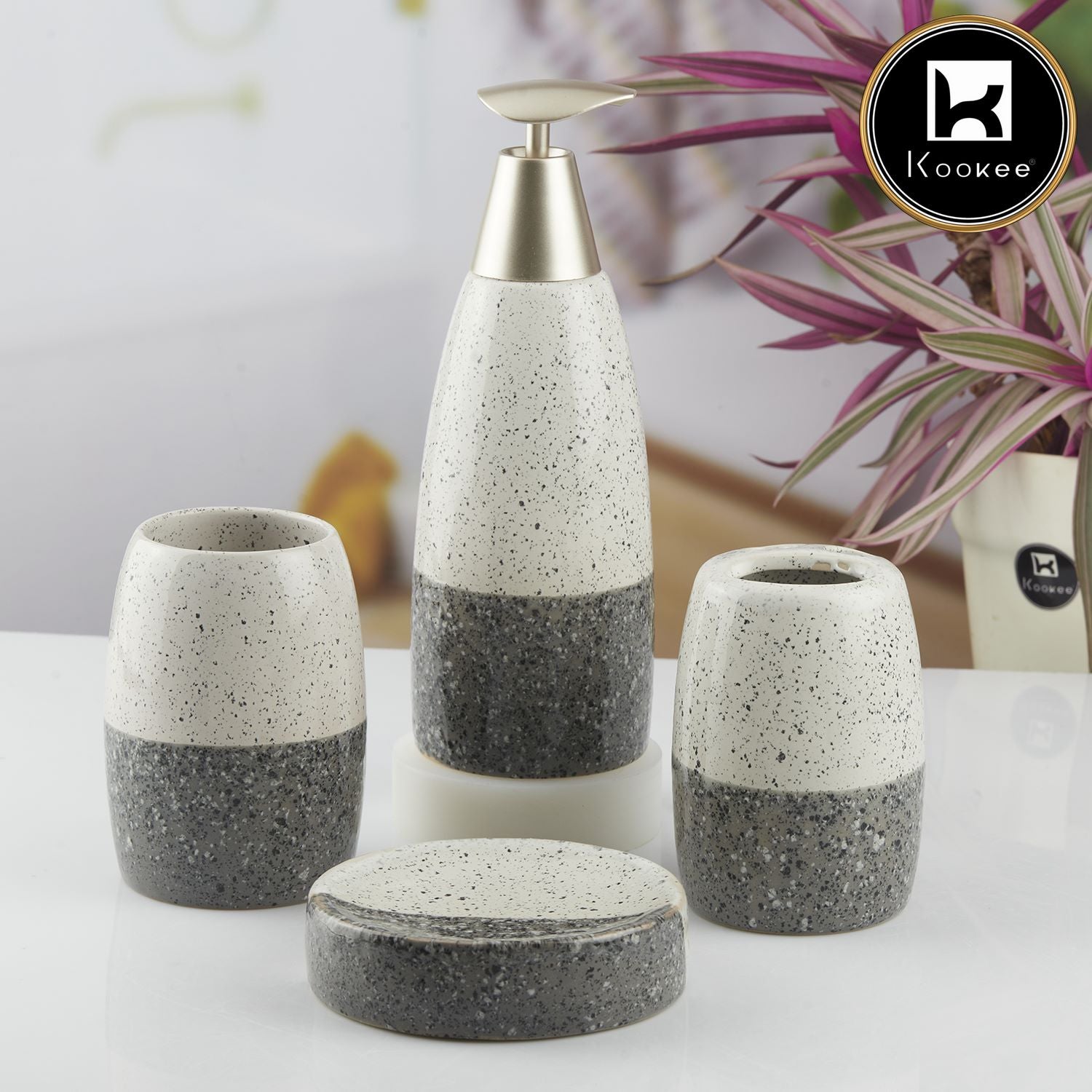 Kookee Ceramic Bathroom Sets, Grey, ART10480