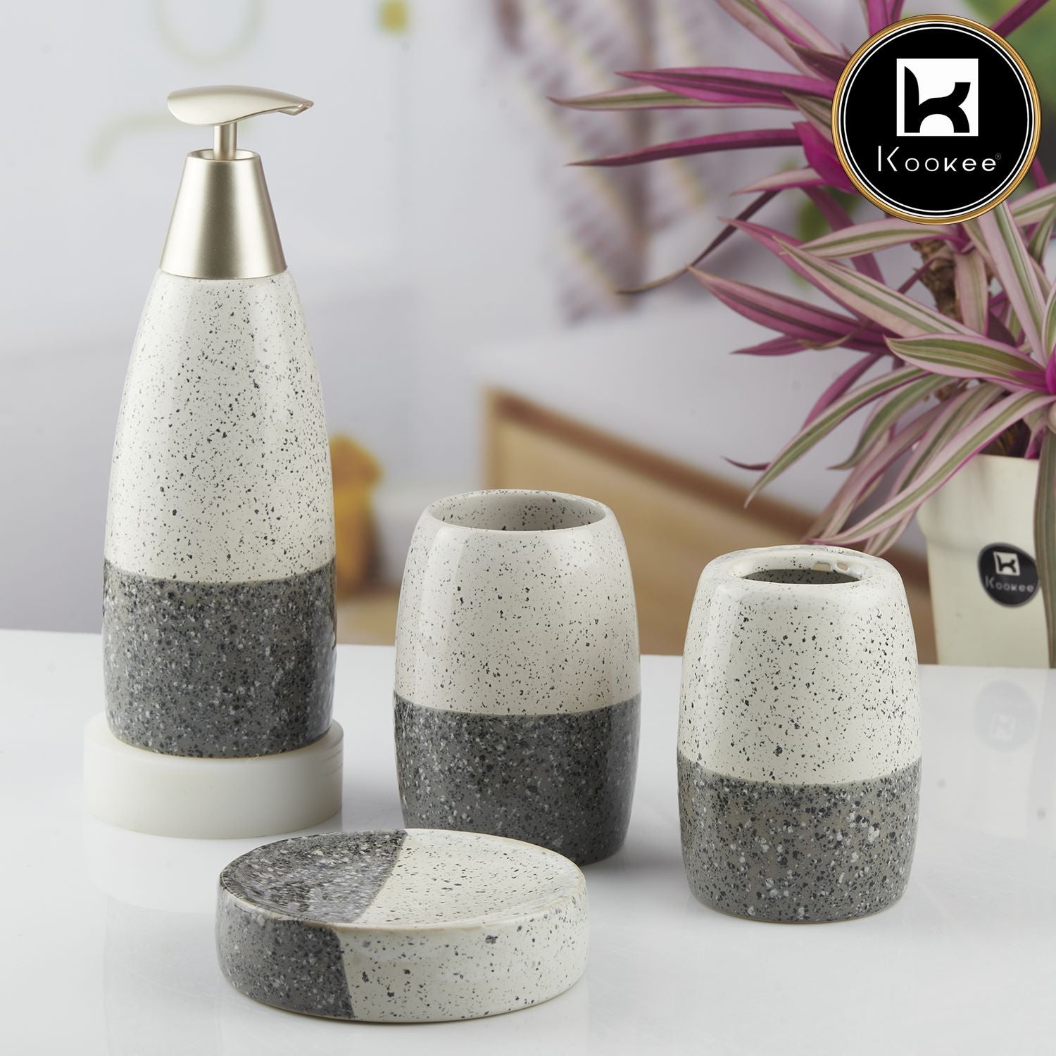 Kookee Ceramic Bathroom Sets, Grey, ART10480