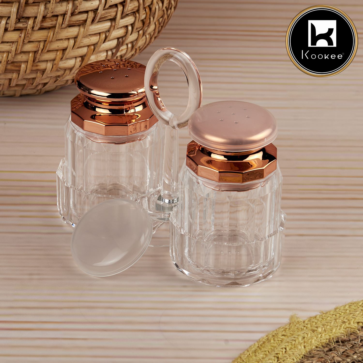 Acrylic Salt and Pepper Shakers Set with tray for Dining Table (10481)