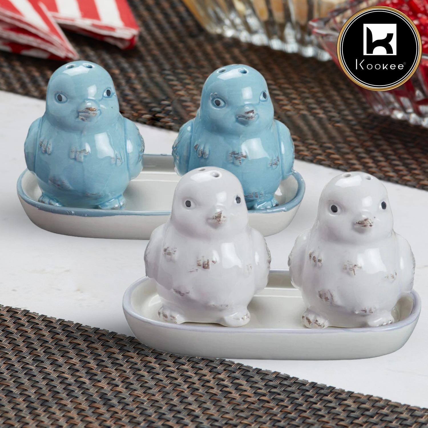 Kookee Ceramic Salt Pepper Container Set with tray (Pack of 2) (10487)