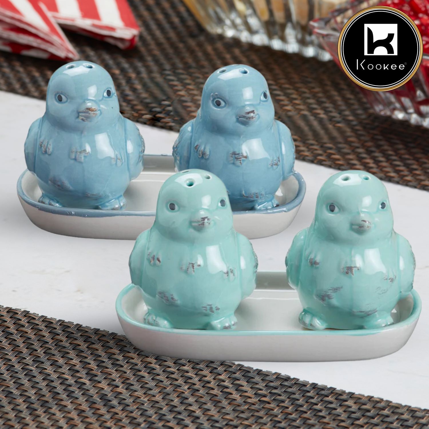 Kookee Ceramic Salt Pepper Container Set with tray (Pack of 2) (10488)