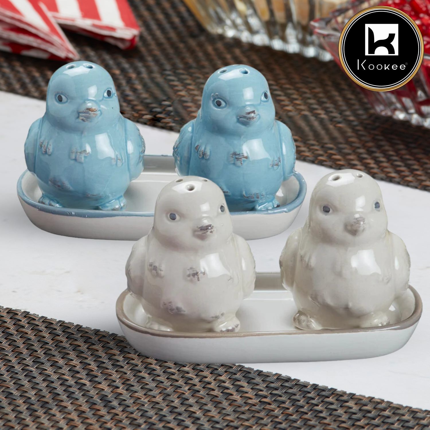 Kookee Ceramic Salt Pepper Container Set with tray (Pack of 2) (10489)