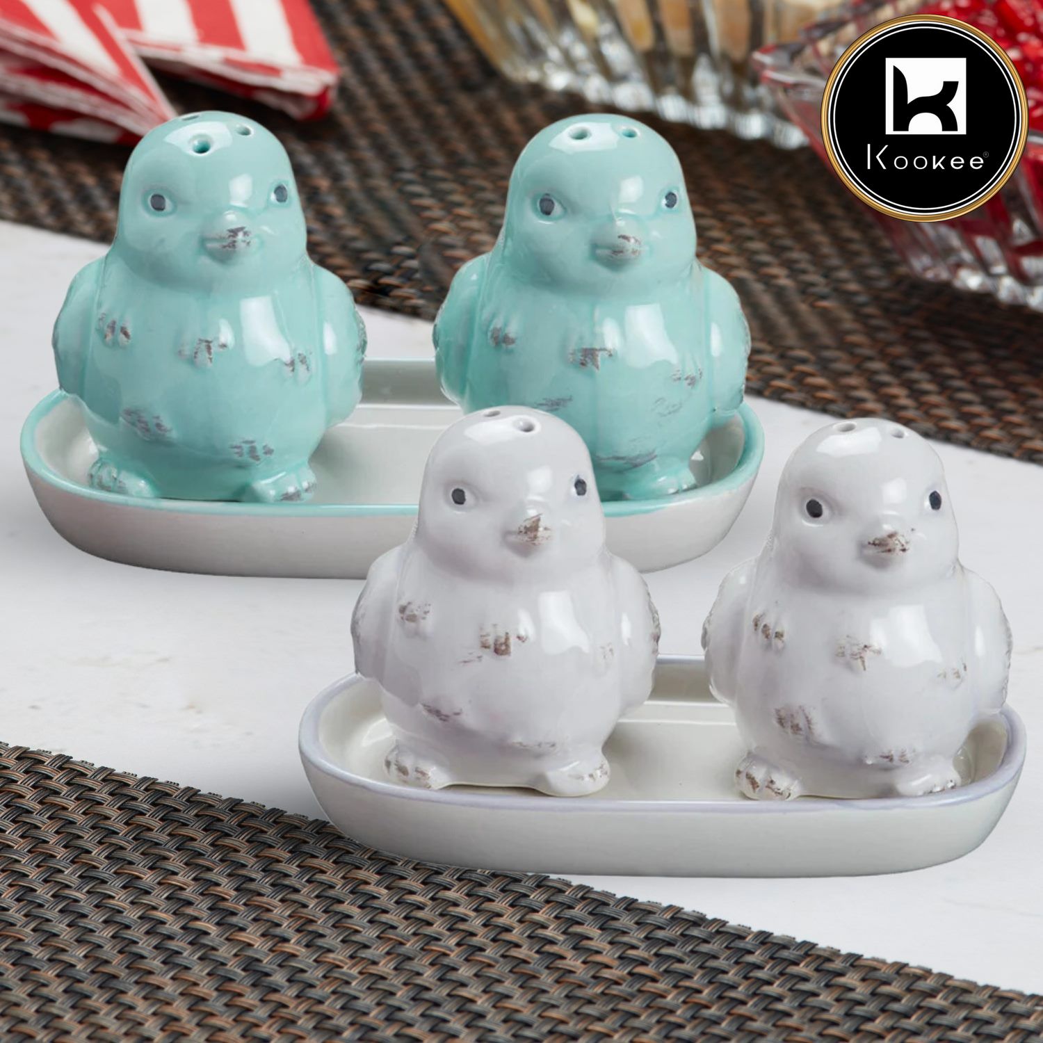 Kookee Ceramic Salt Pepper Container Set with tray (Pack of 2) (10490)