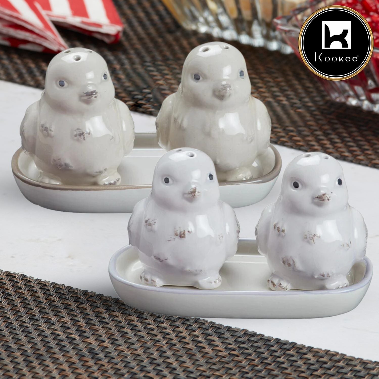 Kookee Ceramic Salt Pepper Container Set with tray (Pack of 2) (10491)