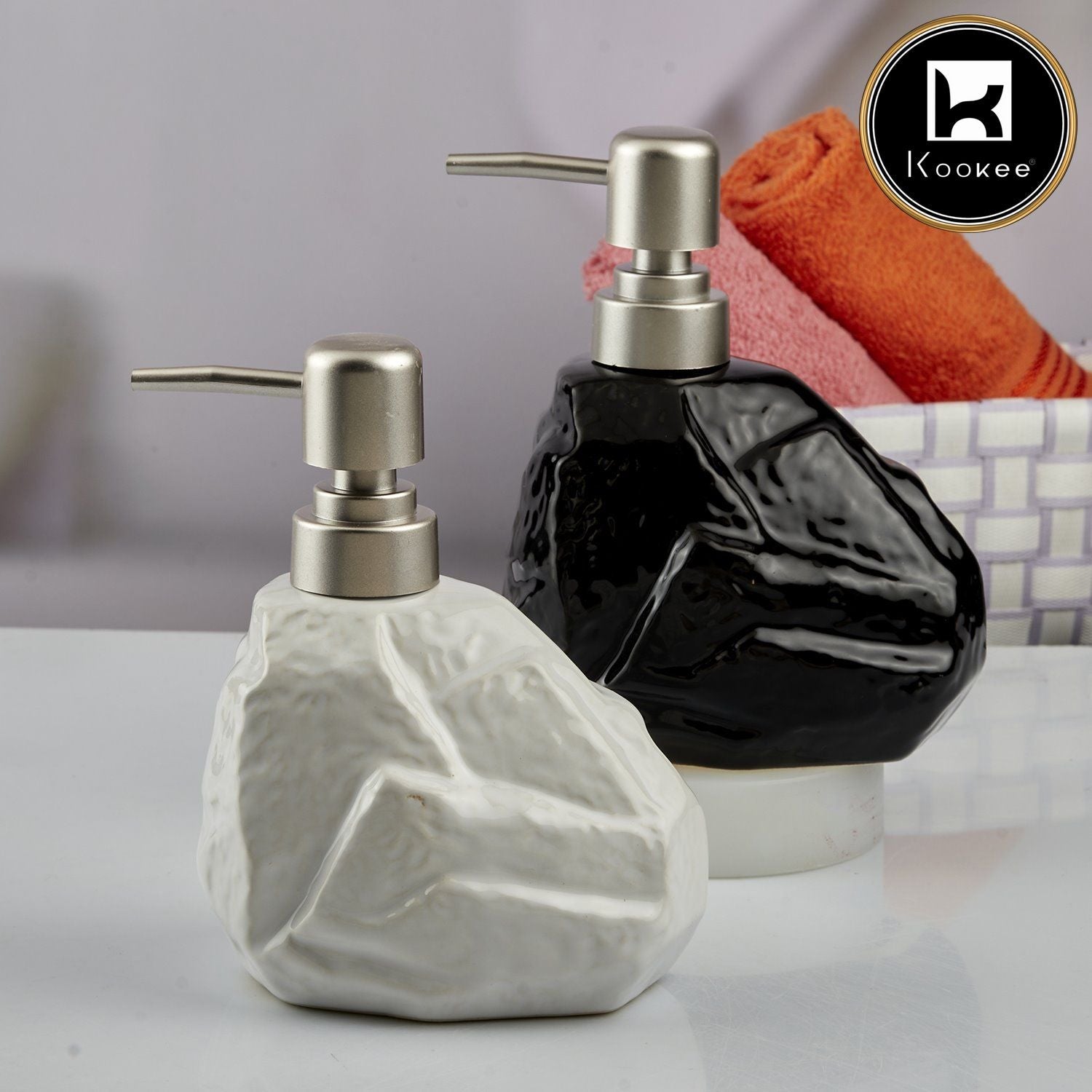 Ceramic Soap Dispenser for handwash for Bathroom, Black (Set of 2) (10890)