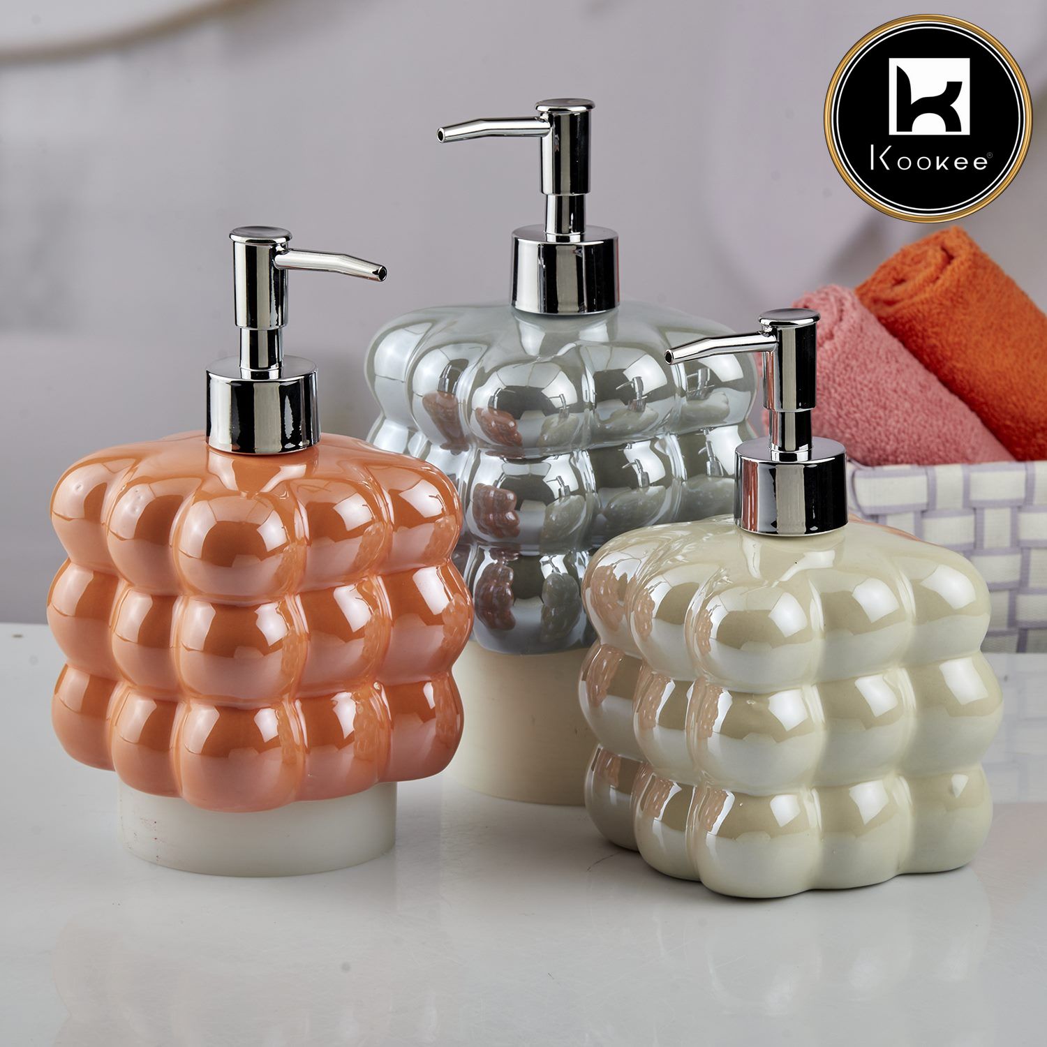 Ceramic Soap Dispenser for handwash for Bathroom, Beige (Set of 2) (10980)